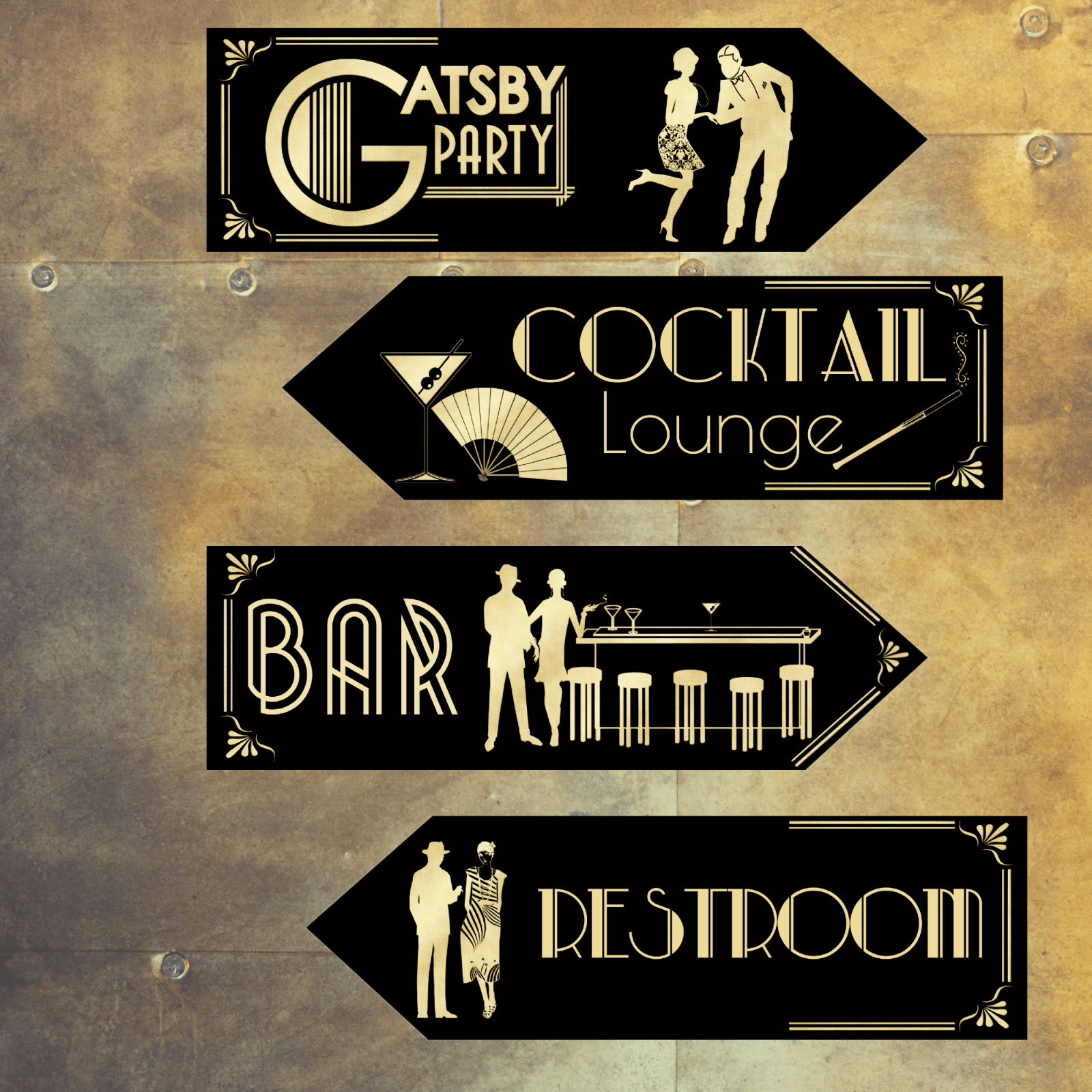 Set of 4 Gatsby 1920’s Theme Party Art Deco Decoration Arrow Signs