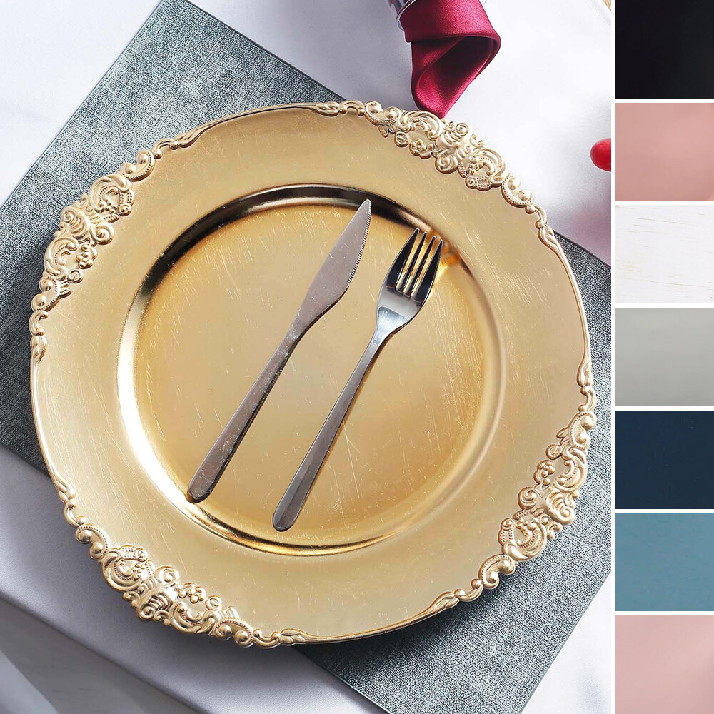 13-Inch Round Charger Plates Decorative Embossed Rim Party Wedding Sale