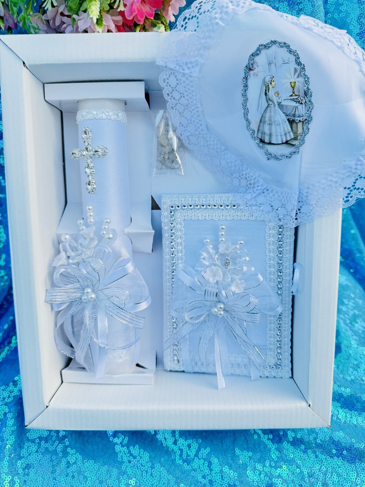 First Communion Candle Set Girl Gift Vela Primera Comunion Niña ENGLISH