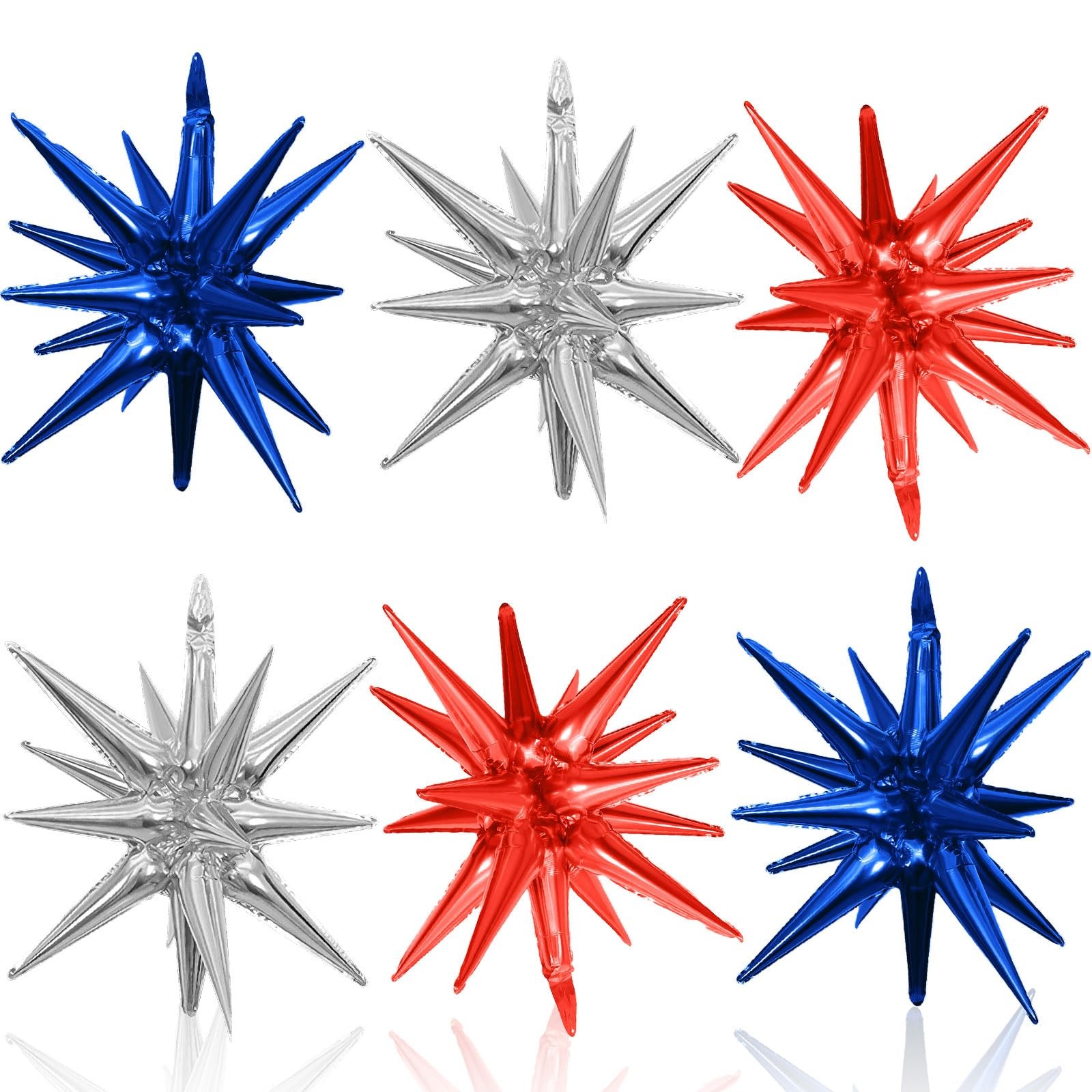 6PCS Star Balloons, 22Inch Huge Red Blue White Star Balloons Spike Cone Ballo…