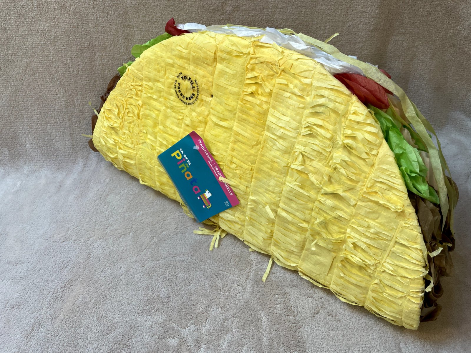 22″ Large Mexican TACO Piñata Birthday Party Celebration Any Age 22″ x 11″ x 5″