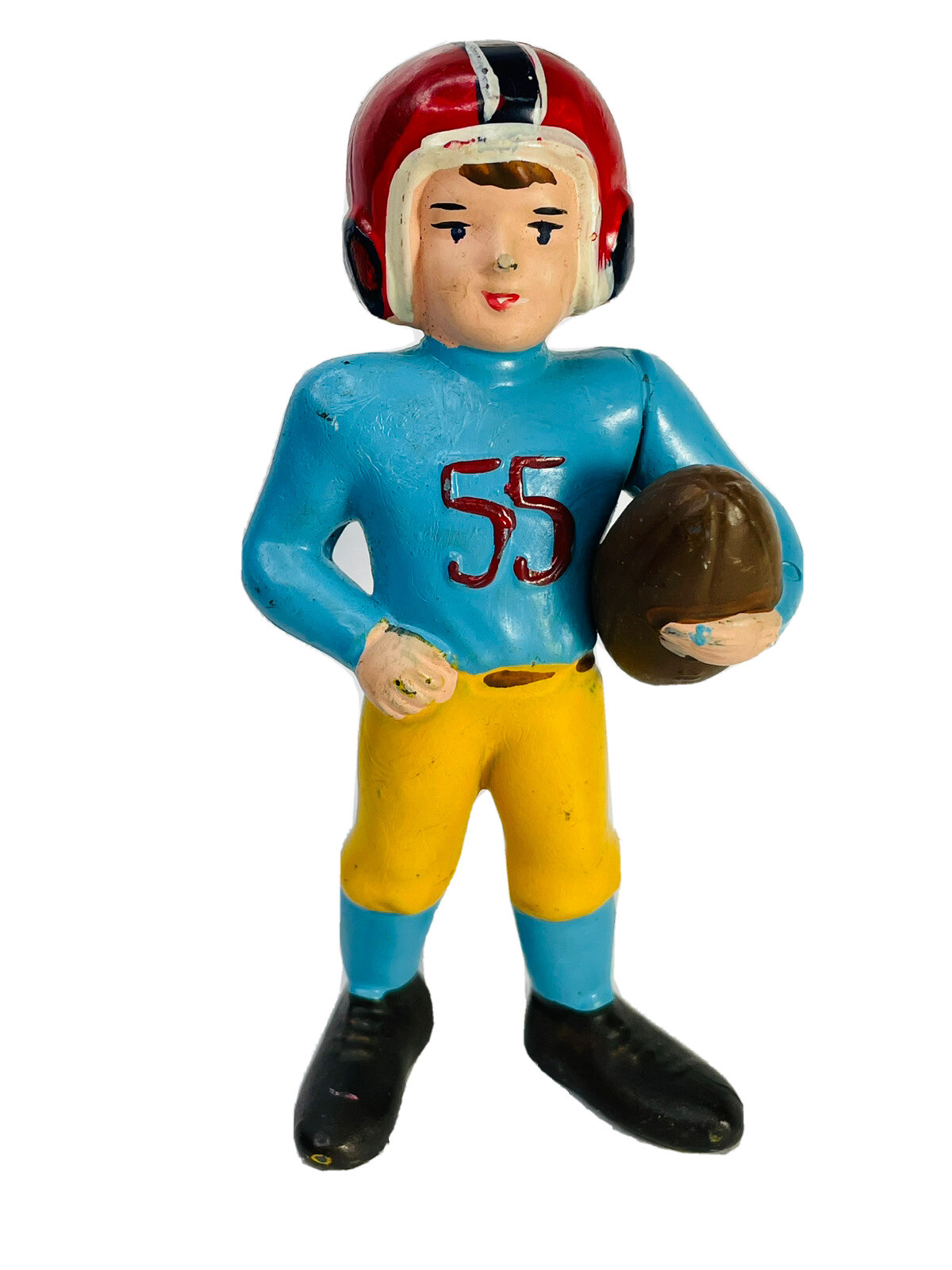 FOOTBALL Player WILTON CAKE TOPPER #55 BOY KID 4.5″ Red Blue Yellow Vintage