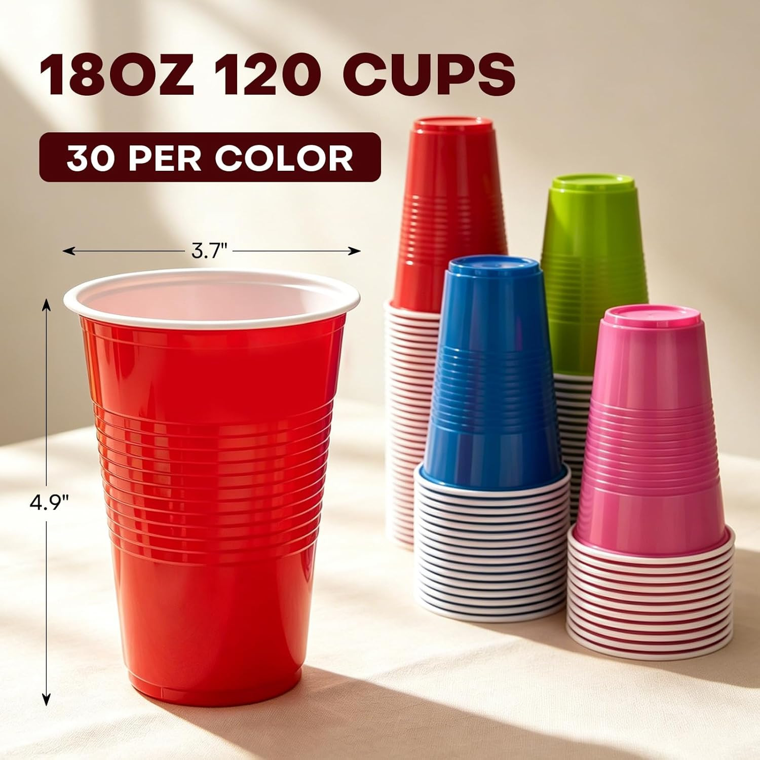 Disposable Plastic Cups, 120 Count, 18 Oz Bpa-Free PP Plastic Cups, Assorted Red