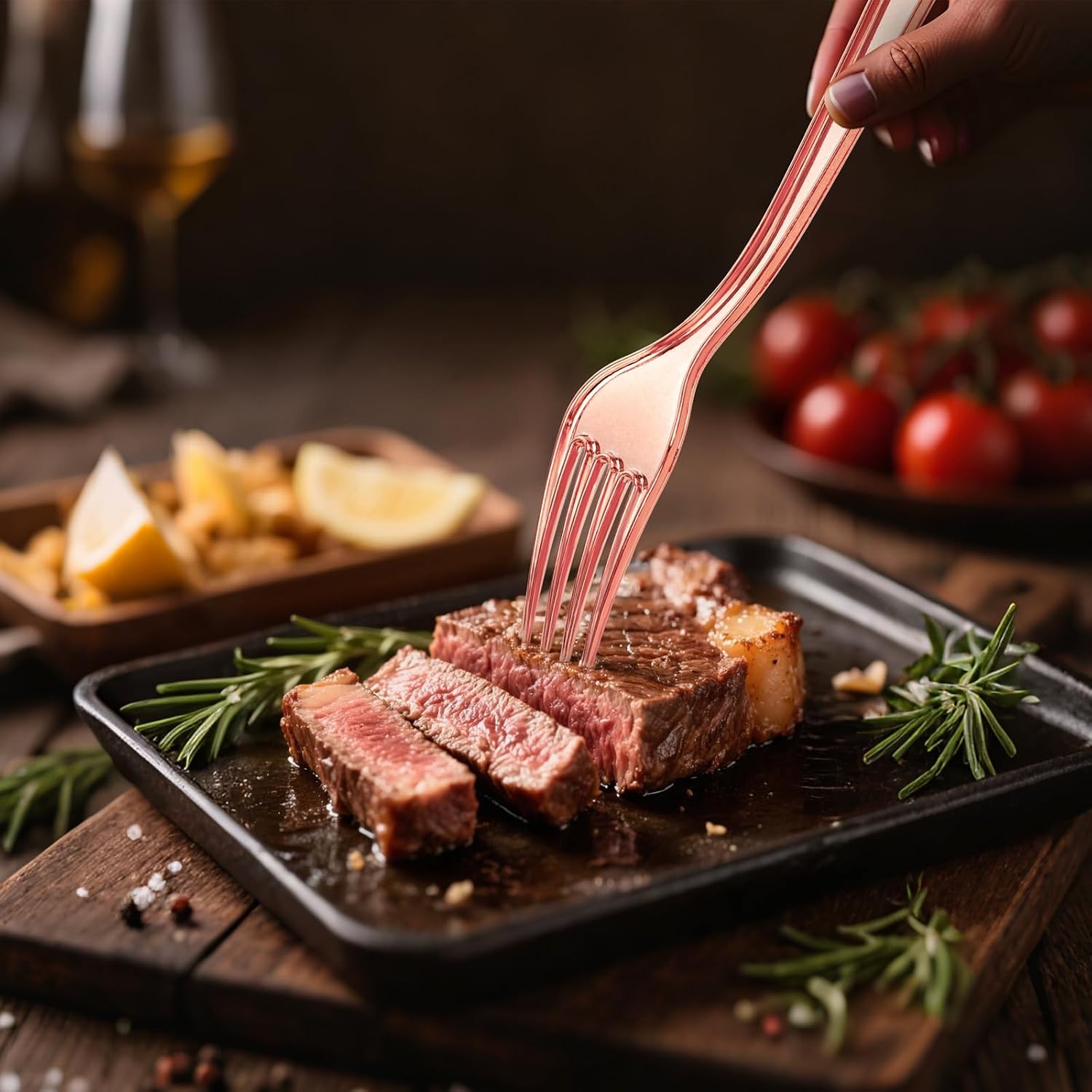 50PCS Rose Gold Plastic Forks – Heavy Duty Plastic Forks – Solid Durable Rose