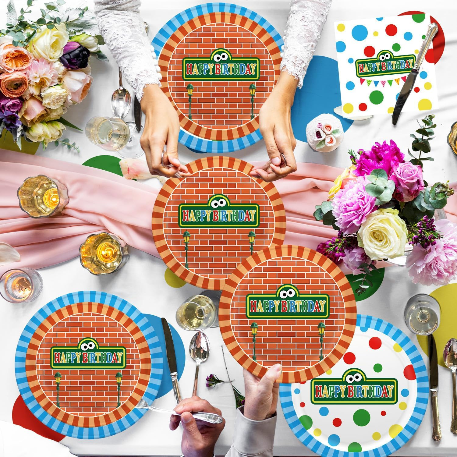 104Pcs Birthday Party Decorations Cute Theme Tableware Set Include 9 Inches