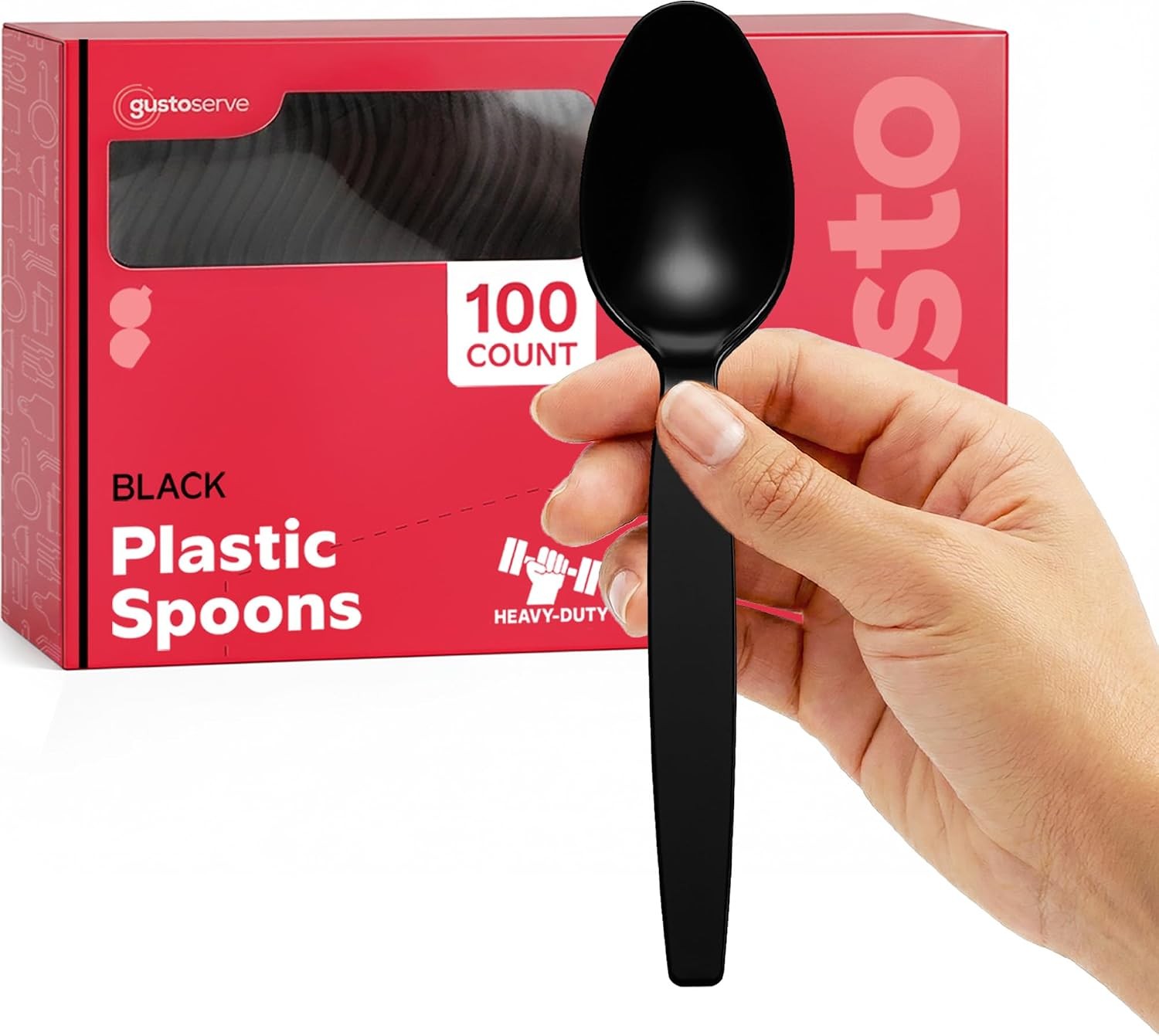Comfy Package [100 Pack] Basic Black Plastic Spoons, Heavy Duty Disposable