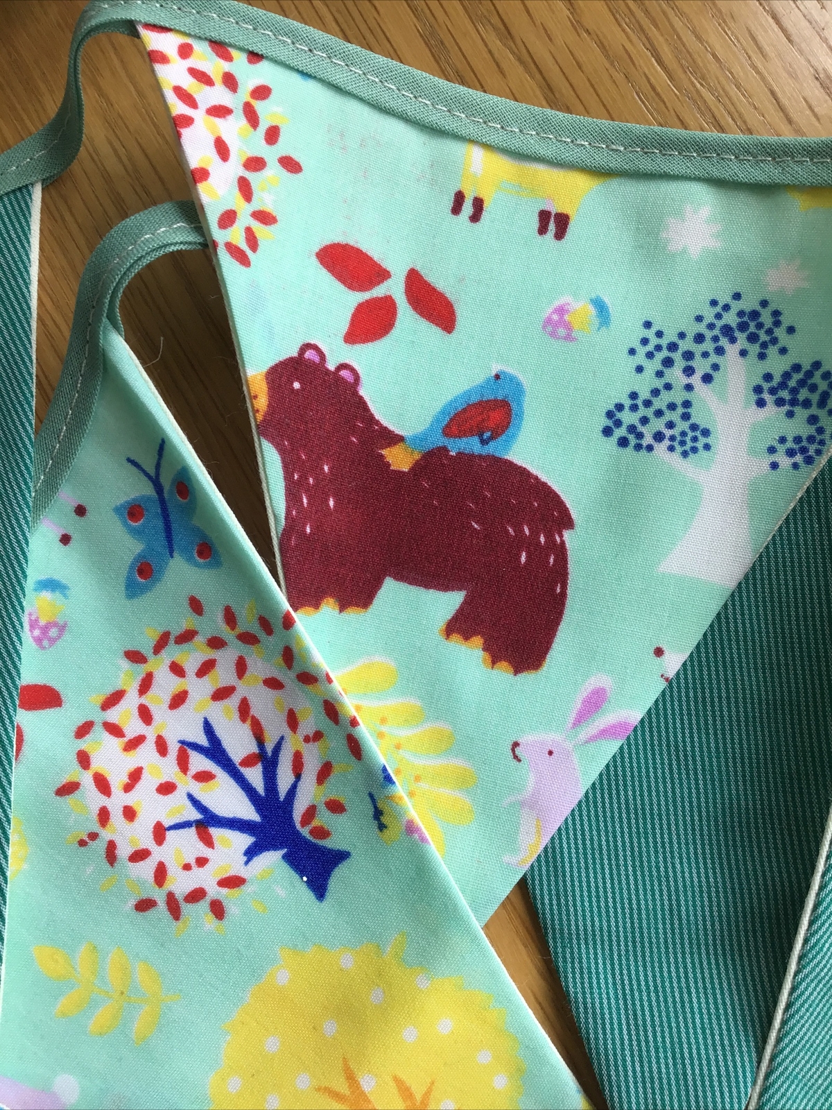 Unique Handmade Woodland Animal Bunting. Owl Buttons Approx 4 METERS 25 Flags