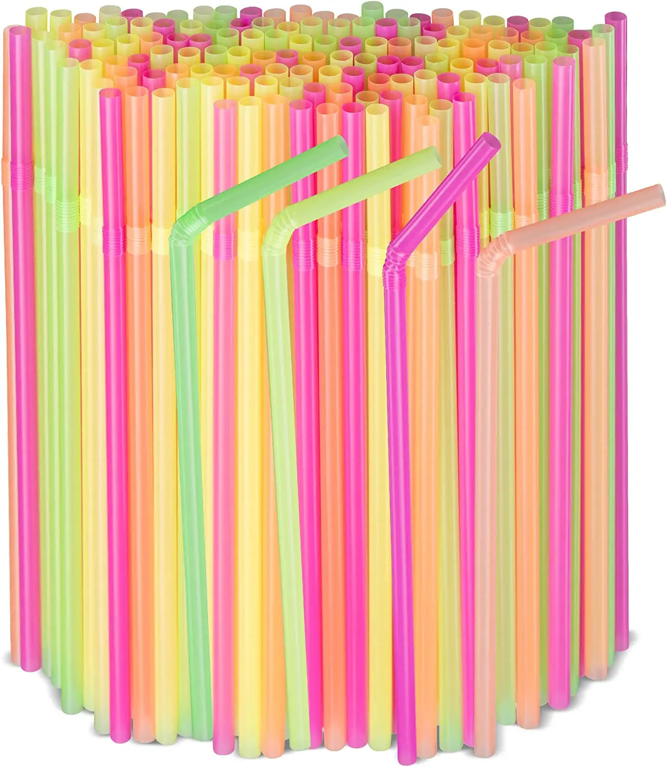 Neon Flexible Plastic Drinking Straws, 1000 Count, 8.2 Inches, Assorted Colors