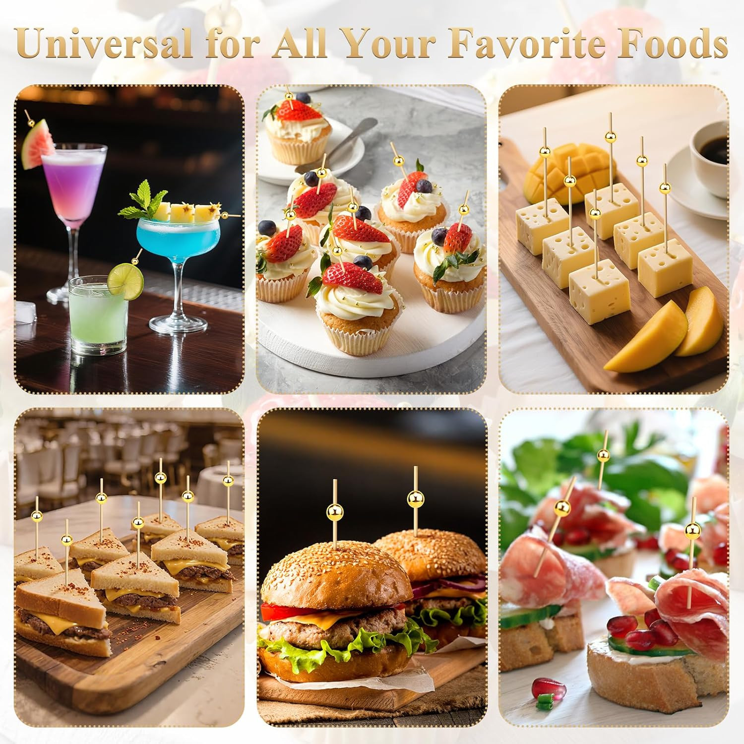 [300PCS] Cocktail Picks, Fancy Toothpicks for Appetizers Drinks Food Fruit, 4.7