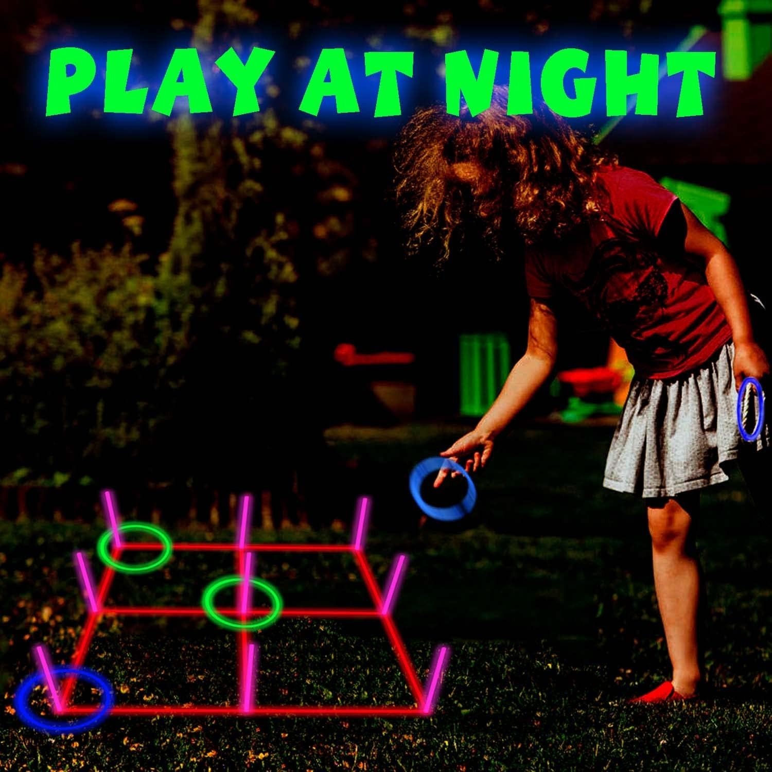 18.2 Inch 3-in-1 Glowing Ring Toss Tic Tac Toe Outdoor Game for Adults and Fa…