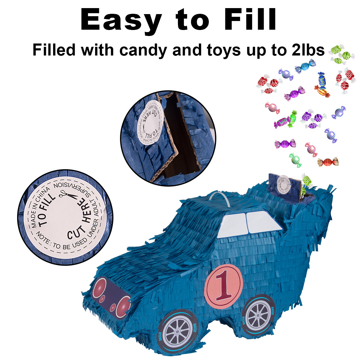 Blue Car Pinatas Mexican Pinatas with Hanging Loop Kids Birthday Party Supplies