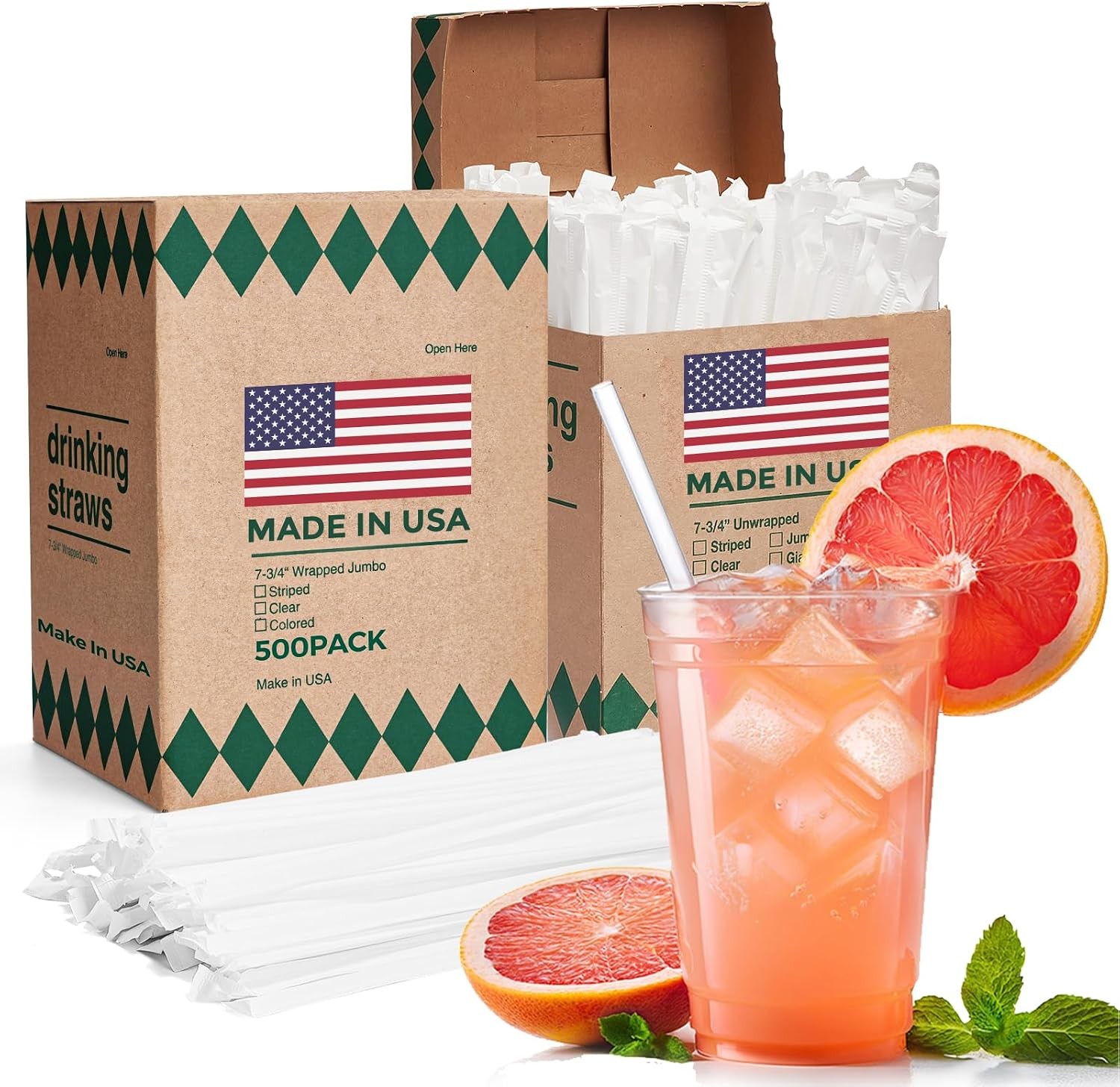 1000 PCS Individually Wrapped Clear Plastic Straws 7.75” Long 0.24” Diameter