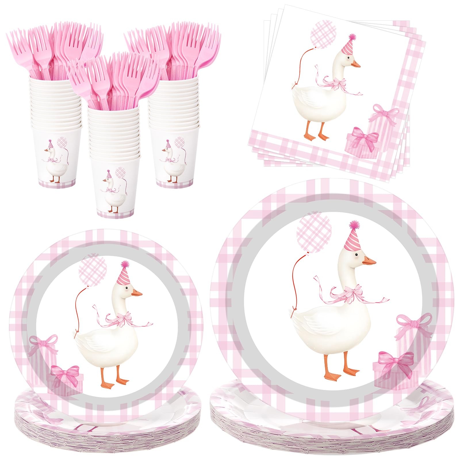 120 PCS One Silly Goose Birthday Party Tableware Set Pink Baby Shower