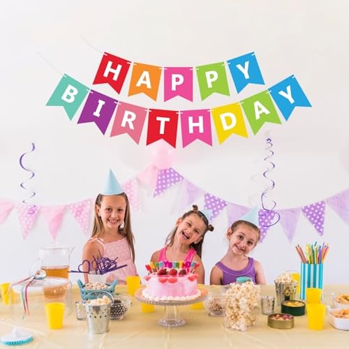 Fecedy Colorful Happy Birthday Banner Bunting Pre-Strung No DIY for Multi
