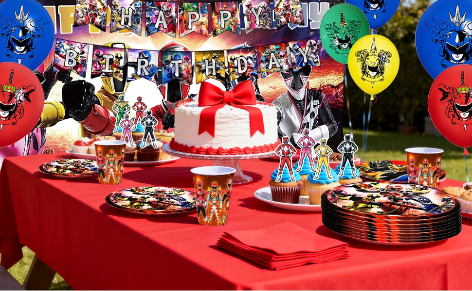 98 Pcs Power Rangers Decorations Tableware,Power Rangers Party Backdrop Banner