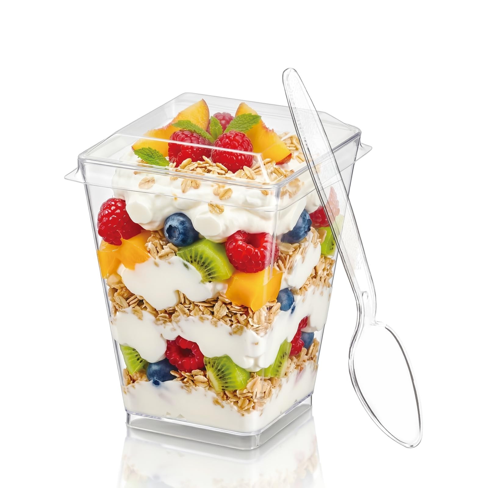 50Pack 5Oz Plastic Dessert Cups with Lids and Spoons, Reusable Clear Parfait App