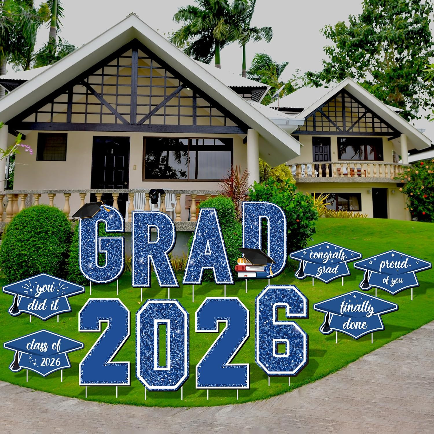 13Pcs 16″ 2026 GRAD Yard Signs with Stakes Class of 2026 Outdoor Lawn Decor