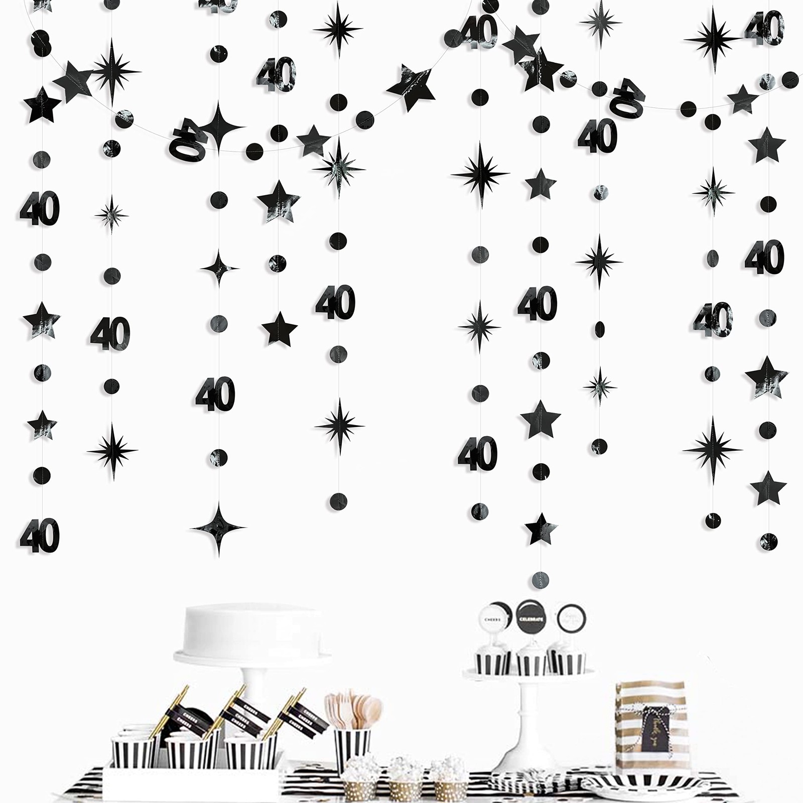 Number 40 Party Decor lbs Twinkle Streamer Backdrop lbs Black Silver