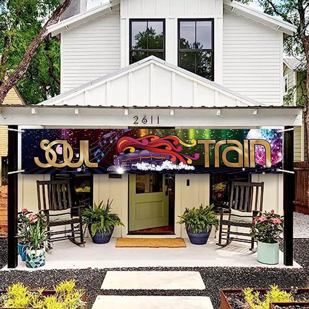 118 x 20 Inches 70s 80s Train Theme Yard Door Banner Sign Soul