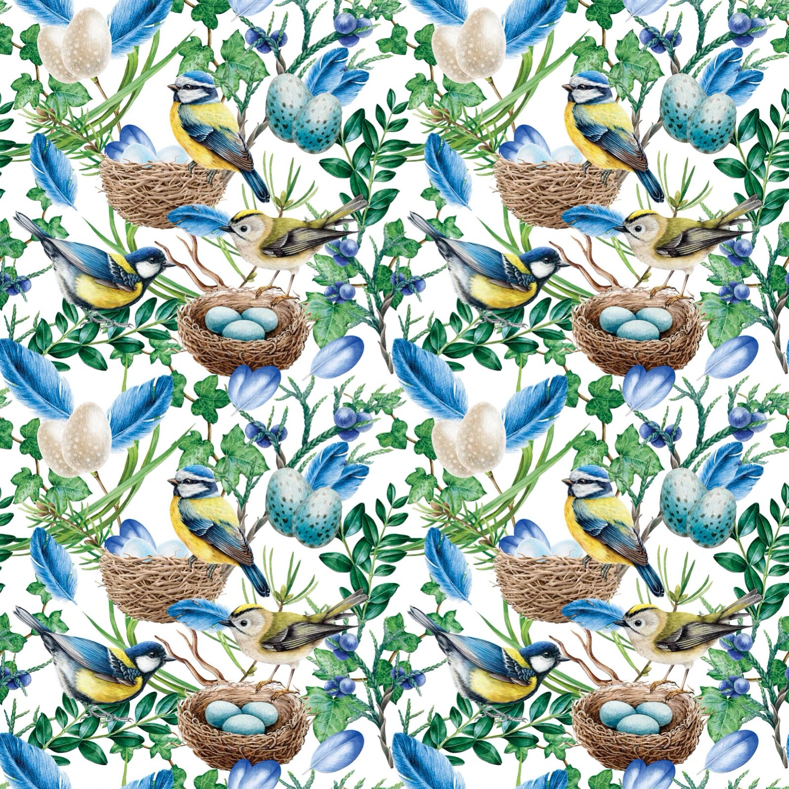 Bird Nest Napkins BLUE BIRDS NEST 20 Cocktail Paper Napkins Craft Paper