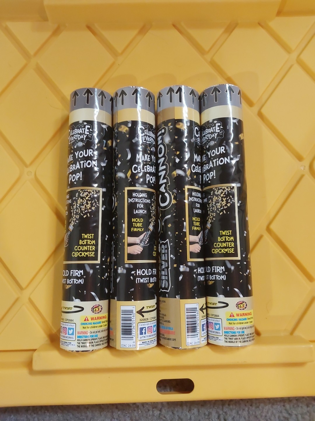 4 Confetti Cannon Poppers Gold & Silver 11” Tall Adult Supervision NEW
