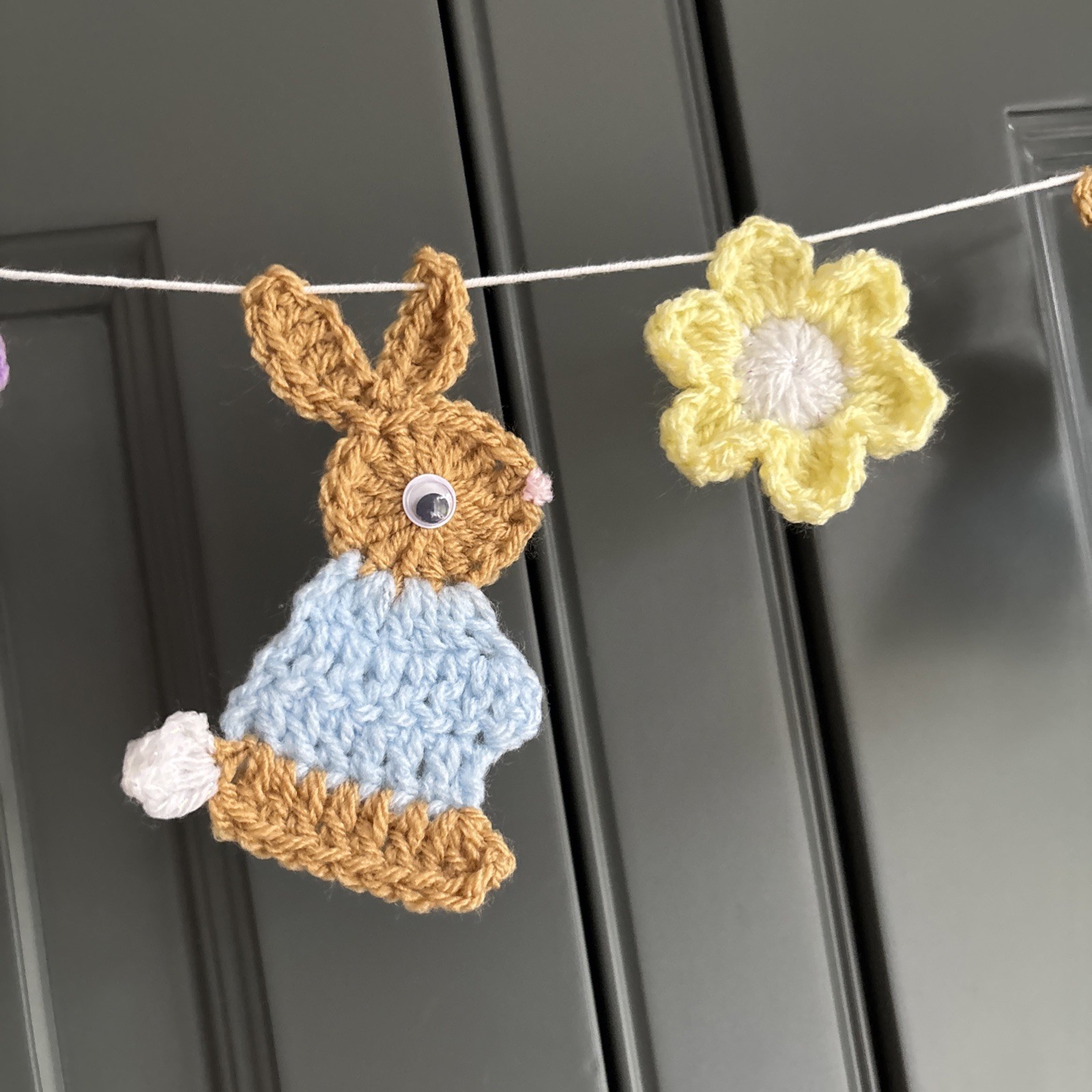 Bunny Rabbit & Flowers Garland/ Bunting Handmade Crocheted Nursery Home Decor