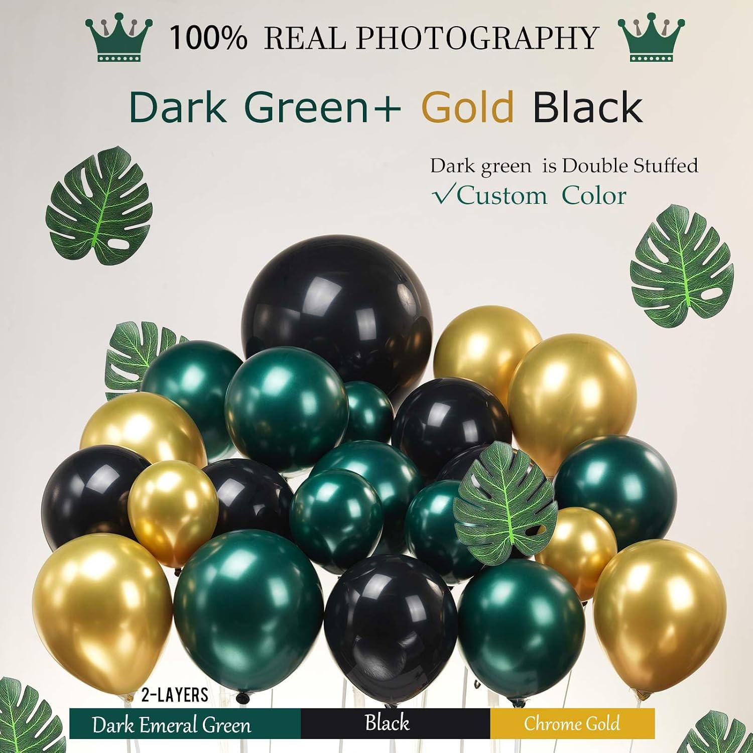 Emerald Green and Gold Black Balloon Garland Arch Kit Luxury Double Stuffed