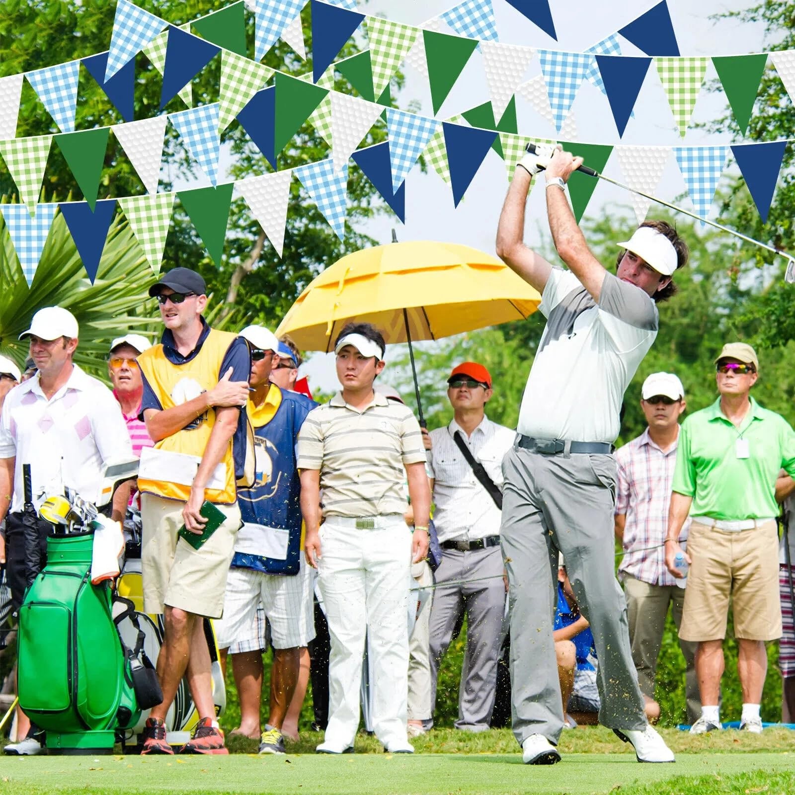49.21 ft 60 Pieces Golf Party Pennant Banner Flags Decor Gingham String Trian…