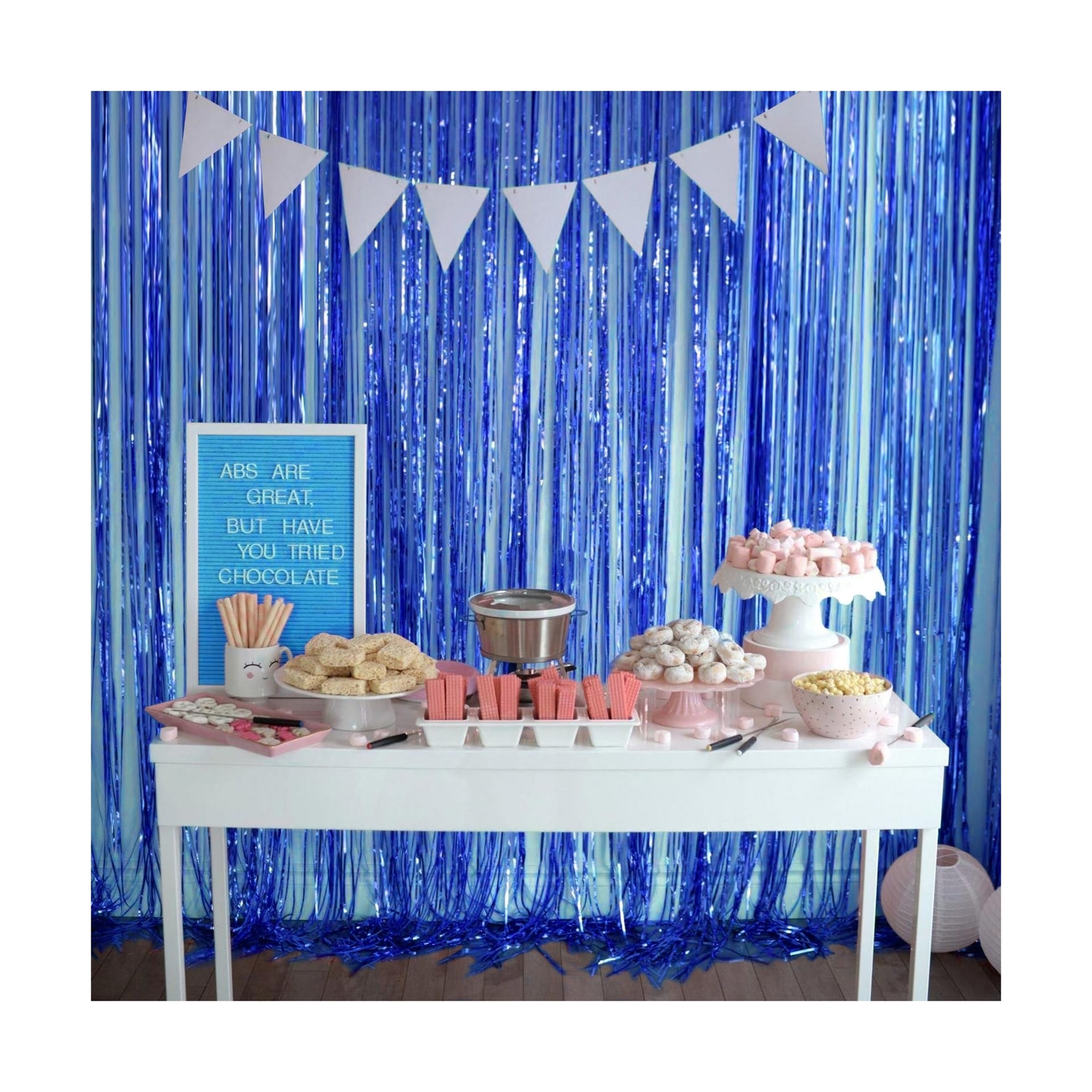 2 Pack 3.3×8.2 Feet Dark Blue Foil Fringe Backdrop Curtains, Tinsel Streamers…