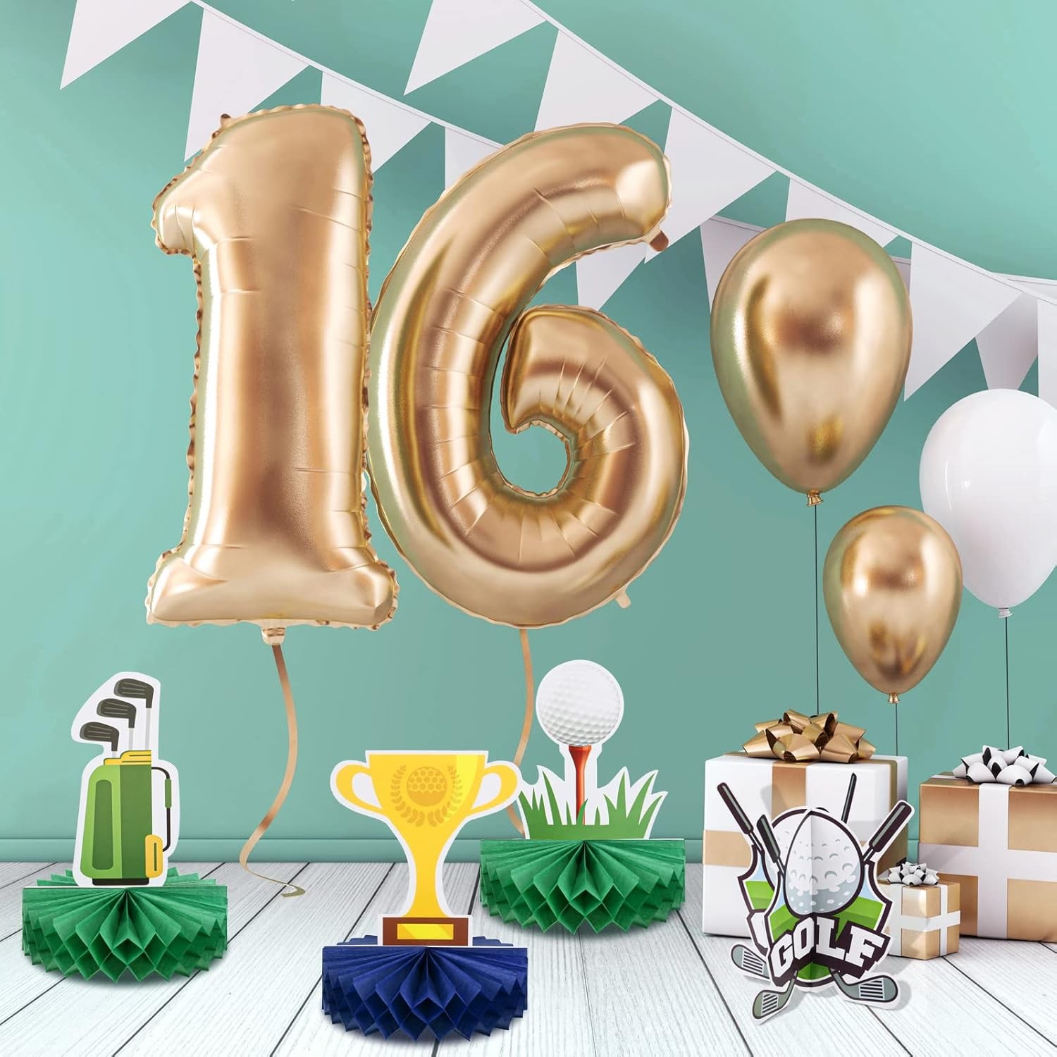 12Pcs Golf Honeycomb Centerpieces Birthday Shower Table Sports Party Decorations