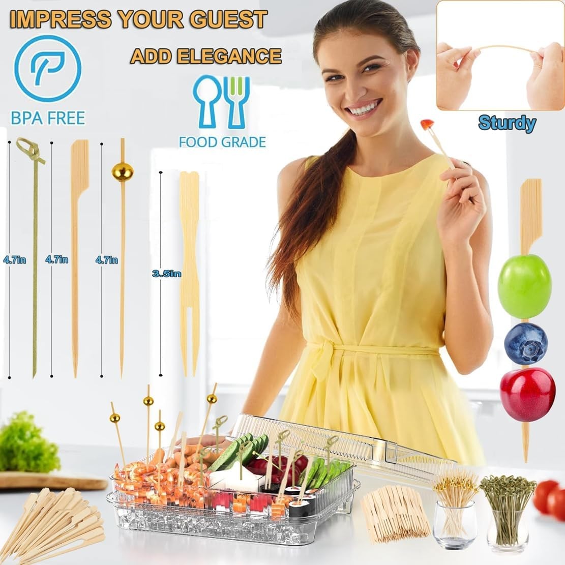 400 Cocktail Picks Bamboo Skewers for Appetizers,Fancy Toothpicks for Appetizers