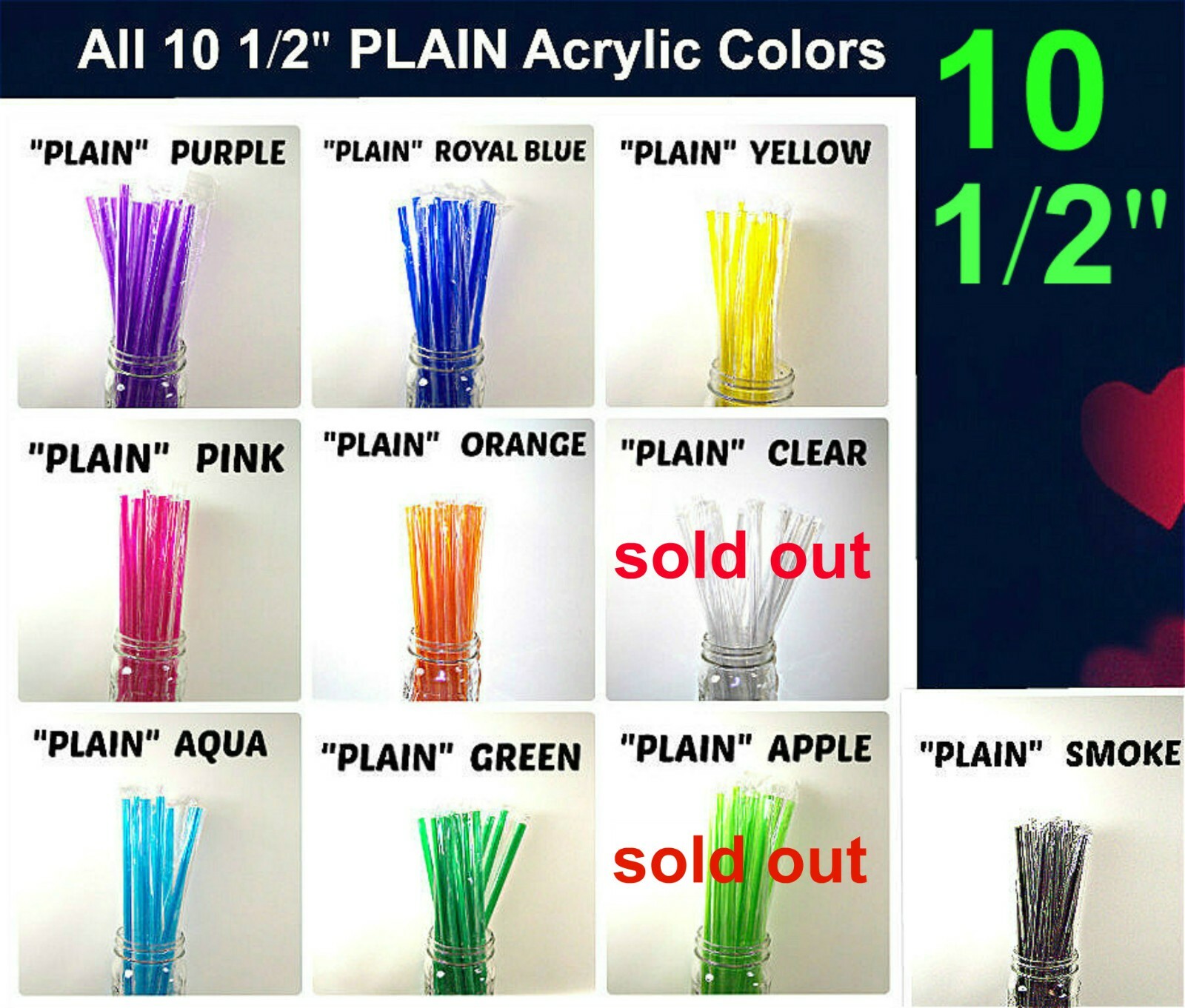 PLAIN ACRYLIC STRAWS, Solid Colors, Individually Wrapped, Reusable