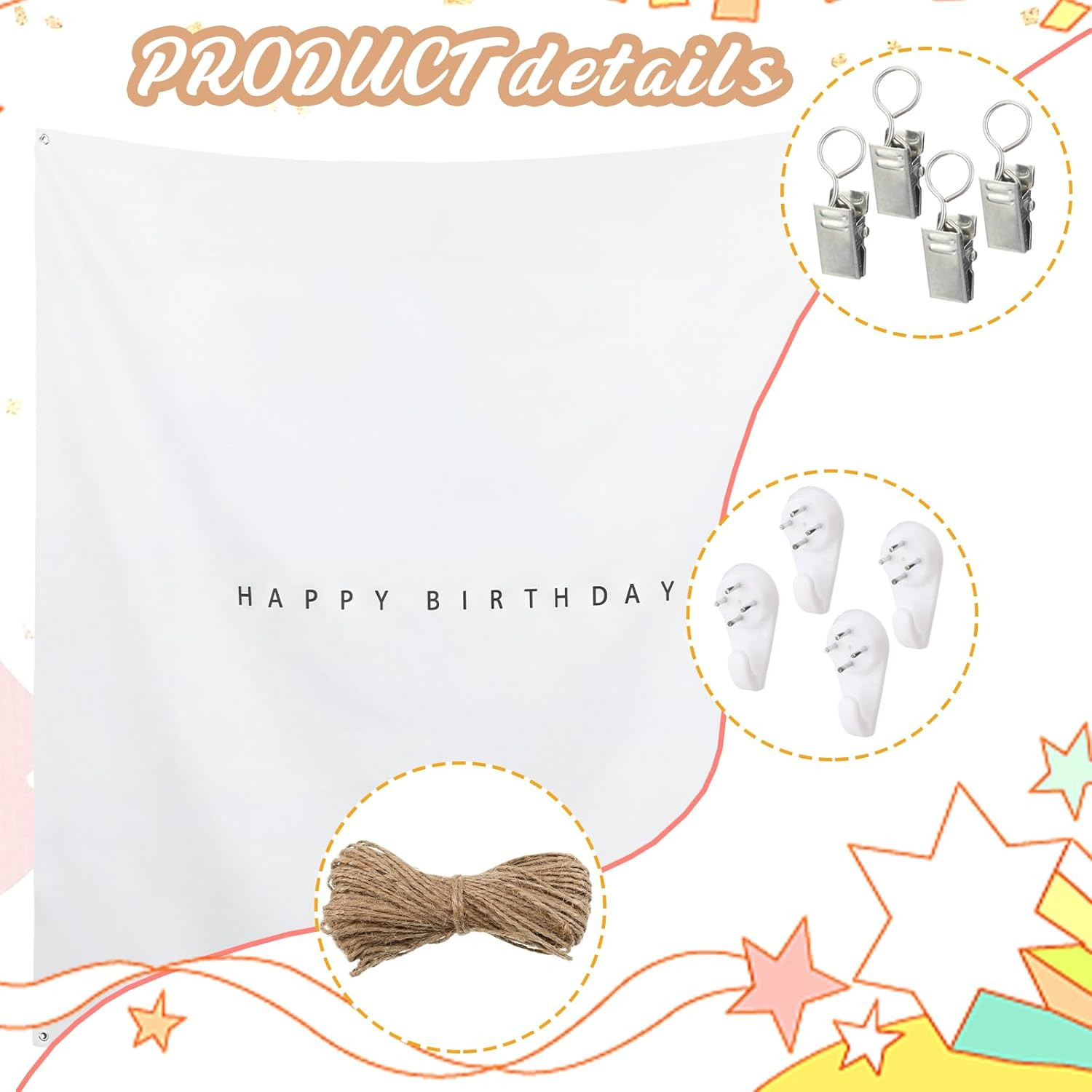59X59 Inch Happy Birthday Backdrop Tapestry Minimalist Happy Birthday Banner Whi