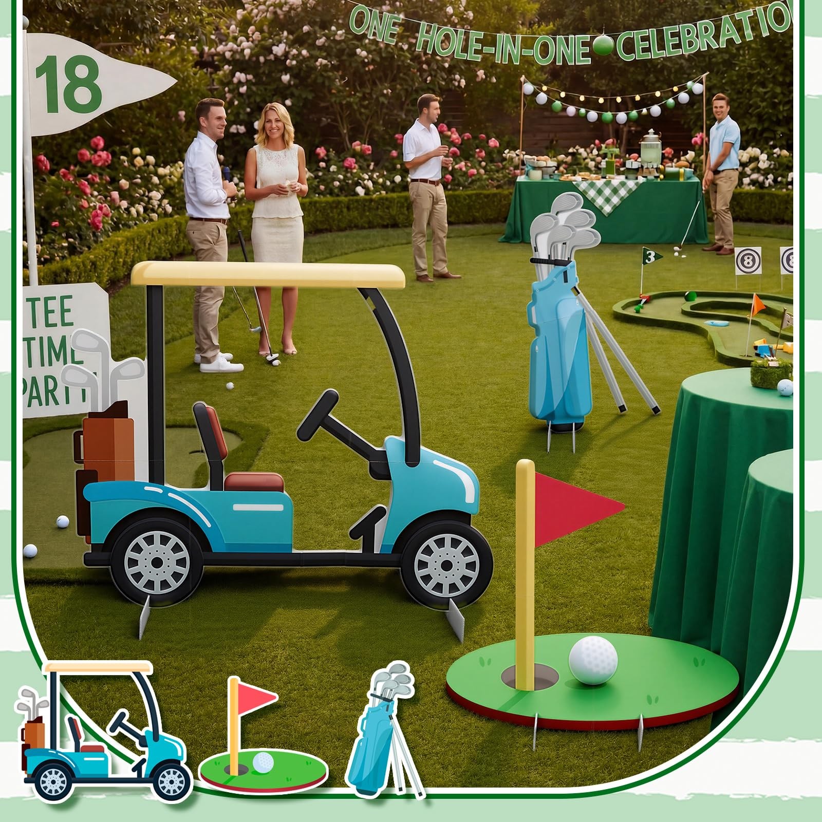 3 PCS Large Golf Birthday Party Decorations Kit Hole In One Photo Booth Props