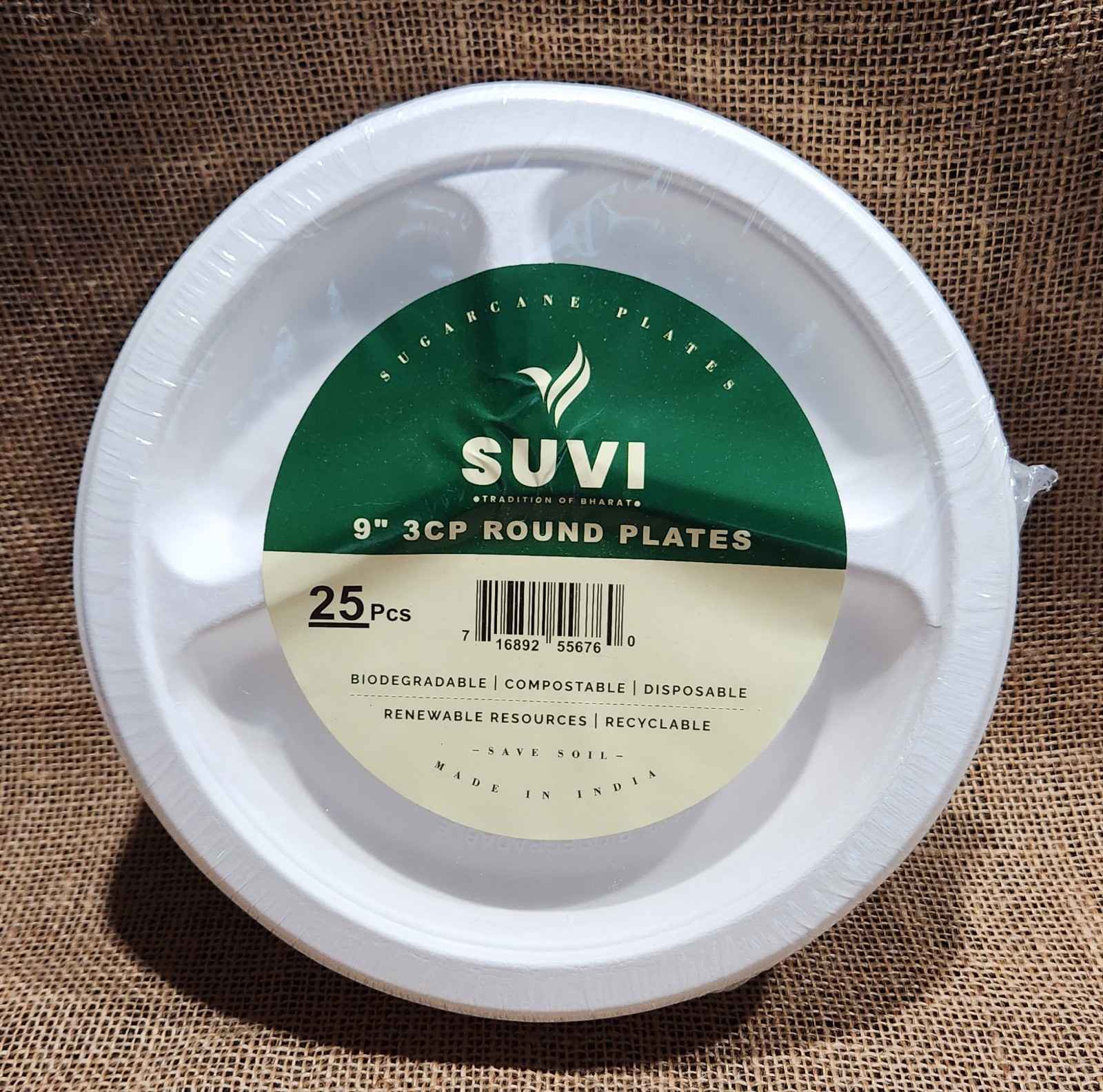 3 COMPARTMENT 9 INCH PAPER PLATES 500 PACK DISPOSABLE