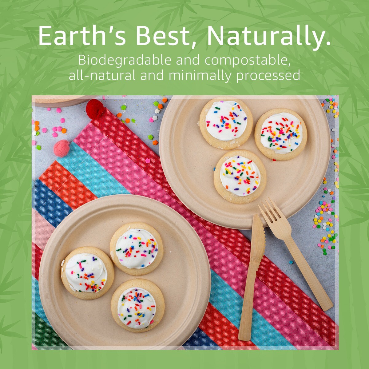 Ibambo Bamboo Disposable Paper Plates – 9 Inch, 50 Pack, Compostable Plates