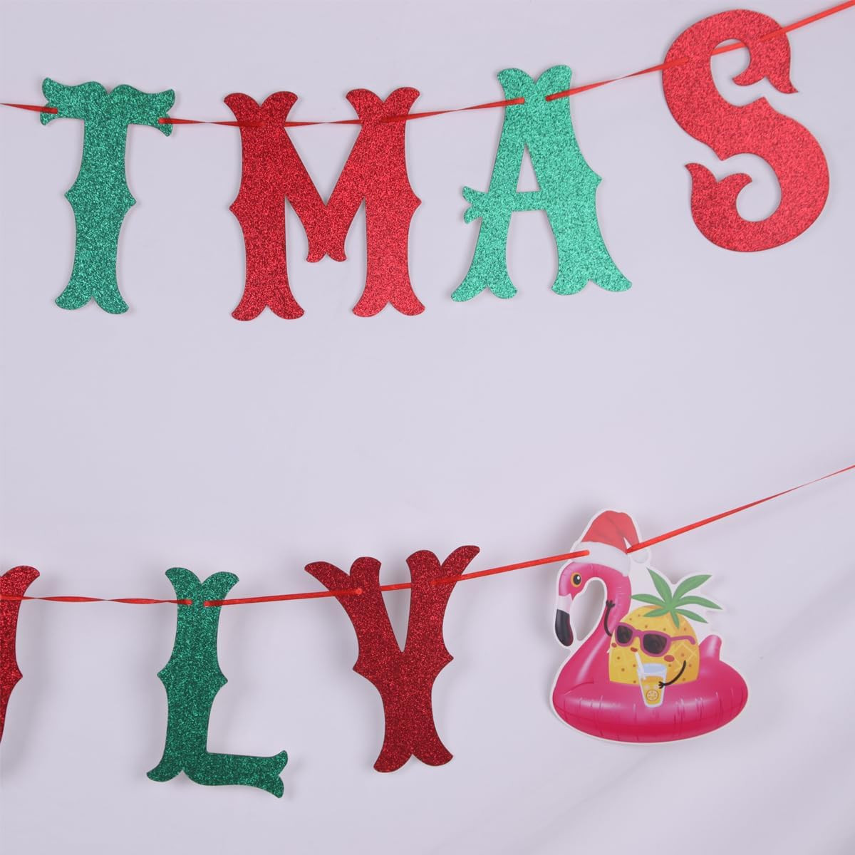 Glitter Christmas in July Bunting Banner with 8 Pieces Swirl Garlands Tropical C