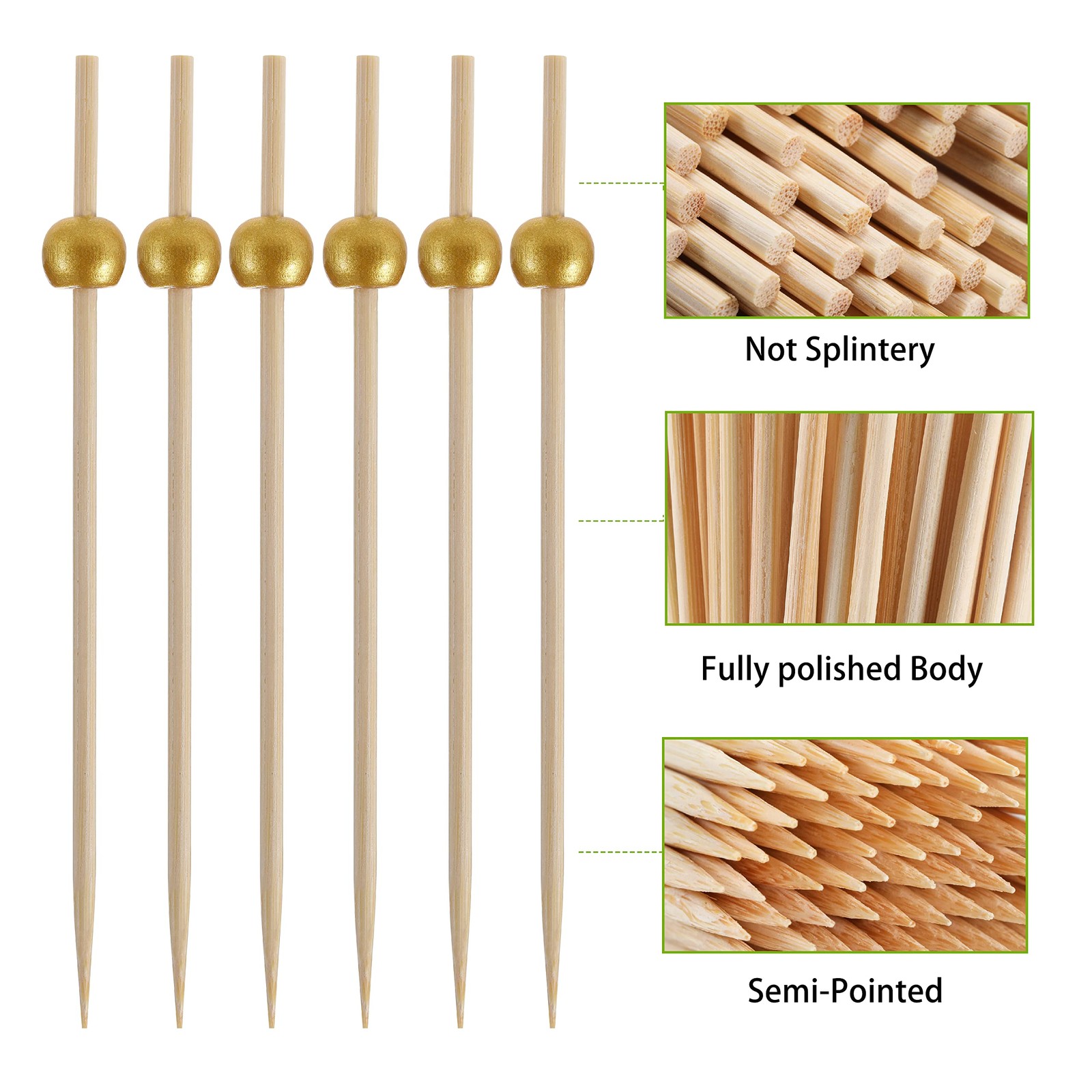 200 Pcs Cocktail Picks, 4.7 Inch Toothpicks for Appetizers, Bamboo Cocktail Stic