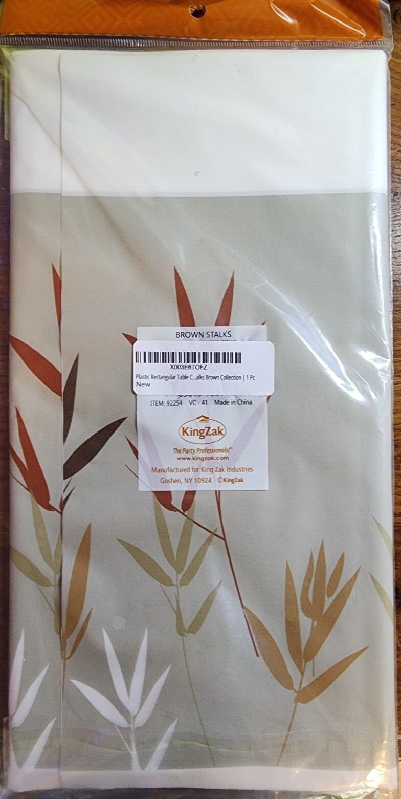 HANNA K Stalks Collection – Brown; PLASTIC TABLE COVER 54 x 108 in NEW