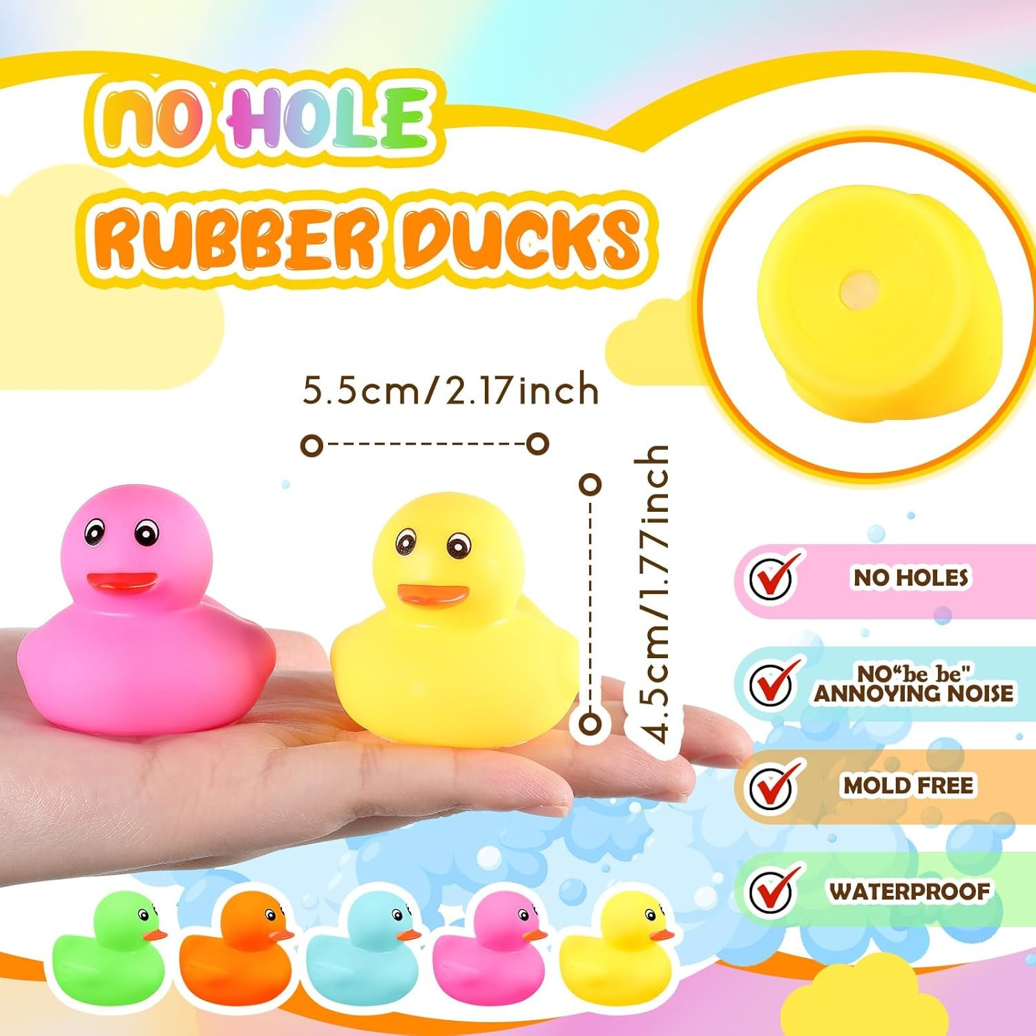 5 PCS-Plain Waterproof No Hole Rubber Ducks, Jeep, Cruising, Bath Toy,Multicolor