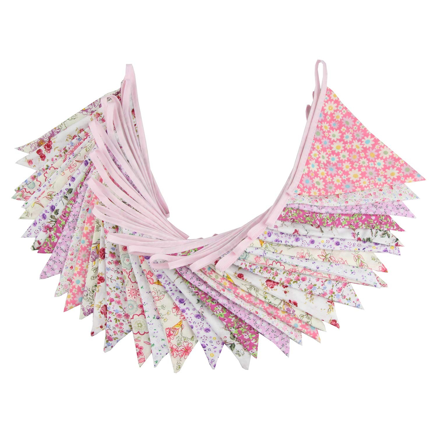 10M/32Ft Triangle Bunting Banner, 36 Pcs Cotton Fabric Flags Pennant Garlands…