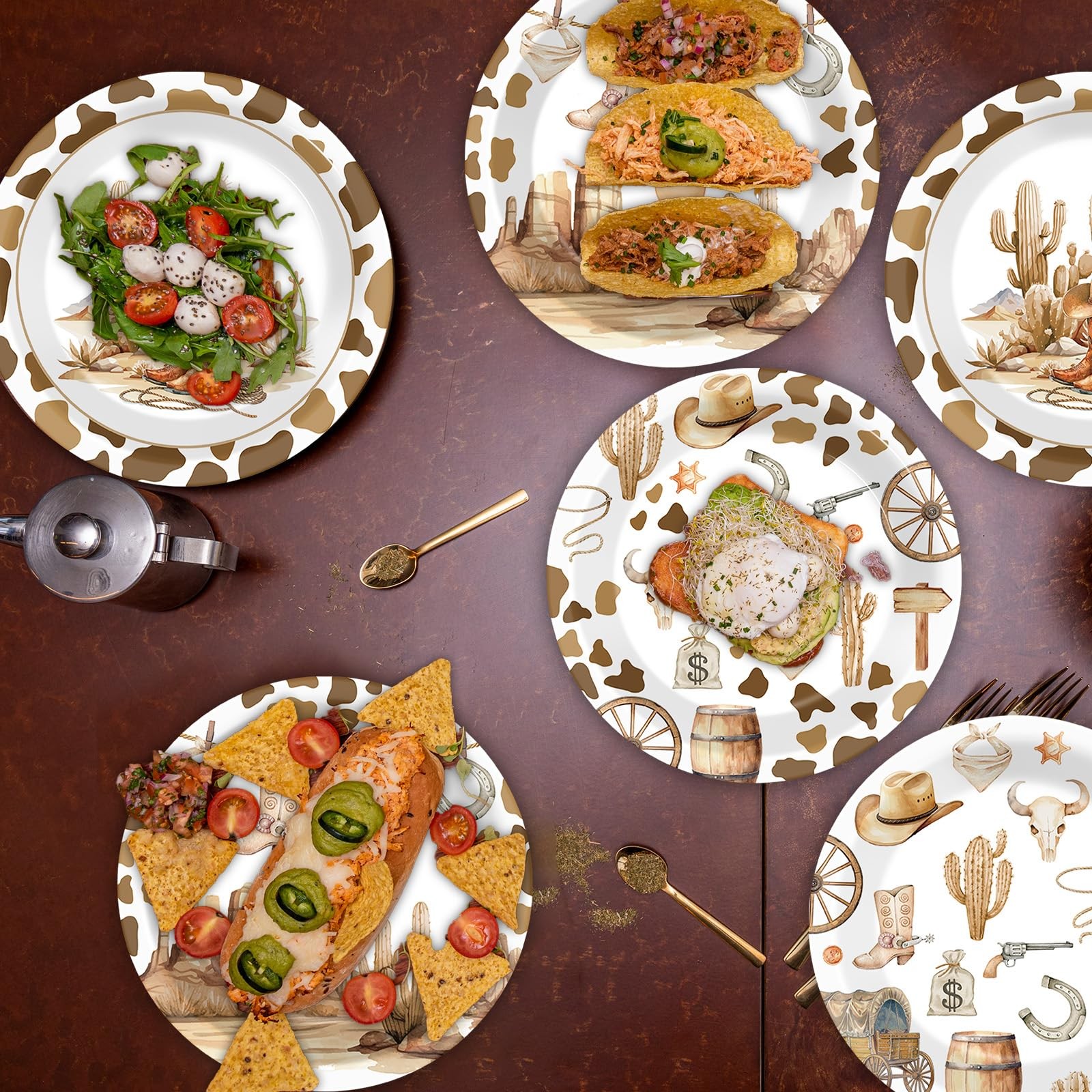 48 Pcs Western Cowboy Plates for Western Party Supplies 7inch Wild West Dispo…