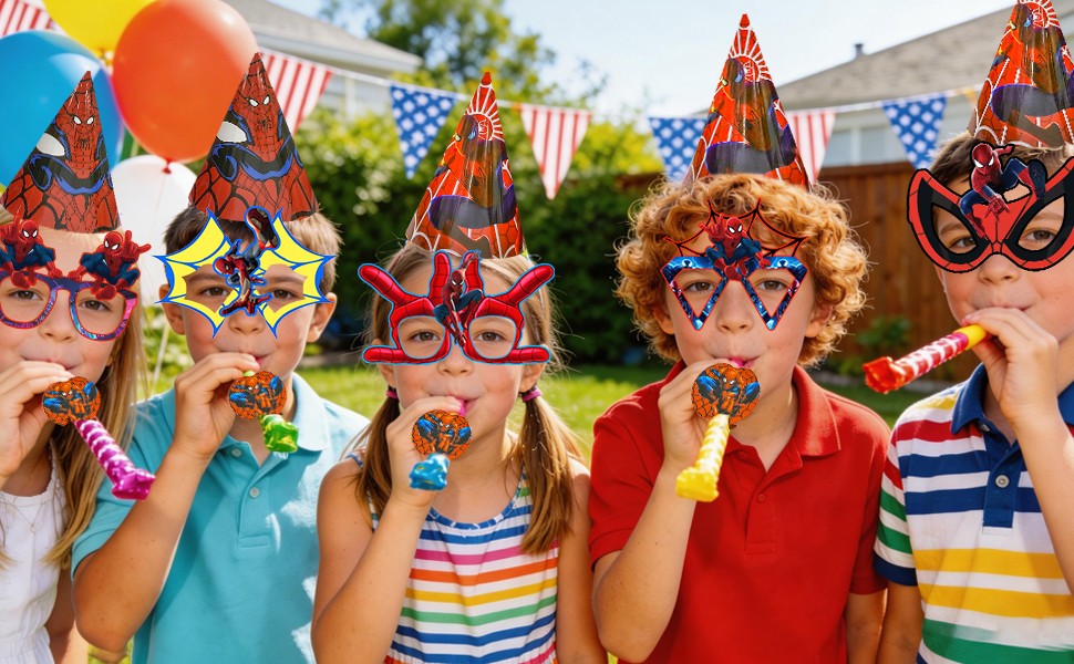 36 Pcs Spider Man Party Favors Marvel Birthday Cake Hat Blowout Photo Booth Prop