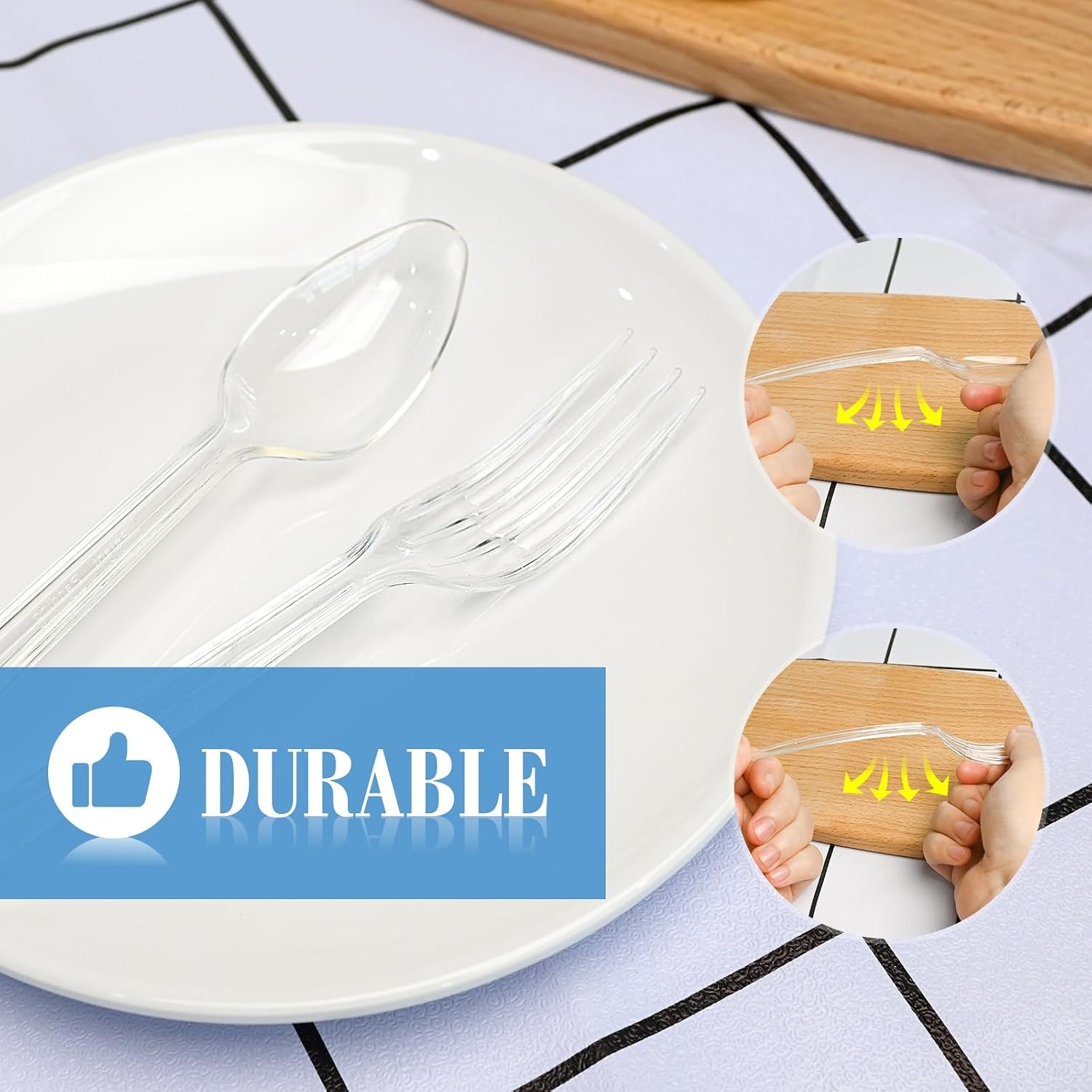 100 Count Heavy Duty Plastic Silverware, 50 Forks & 50 Spoons | Disposable