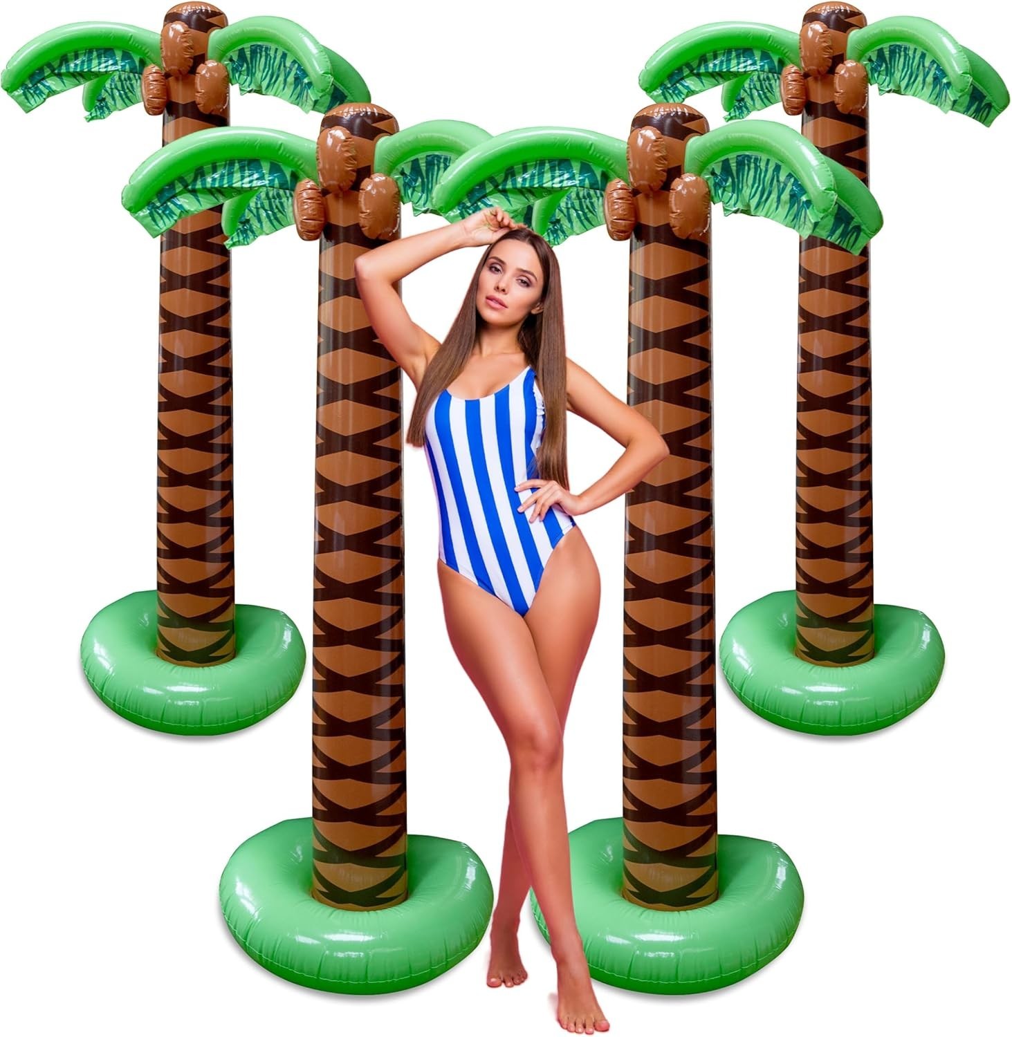 6FT Inflatable Palm Tree 4 Pack – Summer Luau Pool Party Blow Up