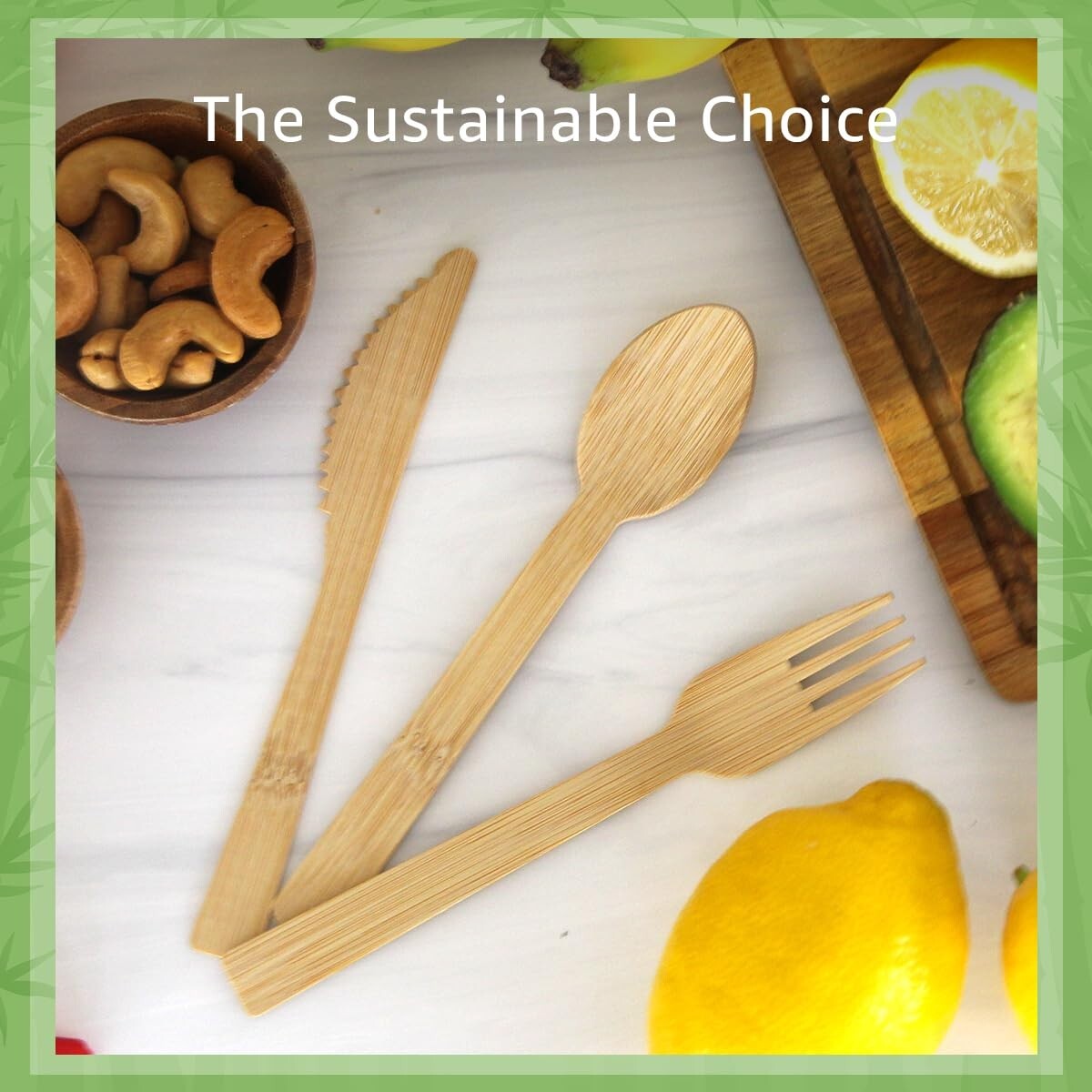 Ibambo Natural Bamboo Disposable Cutlery Set 50 Forks, 25 Spoons, & 25 Knives
