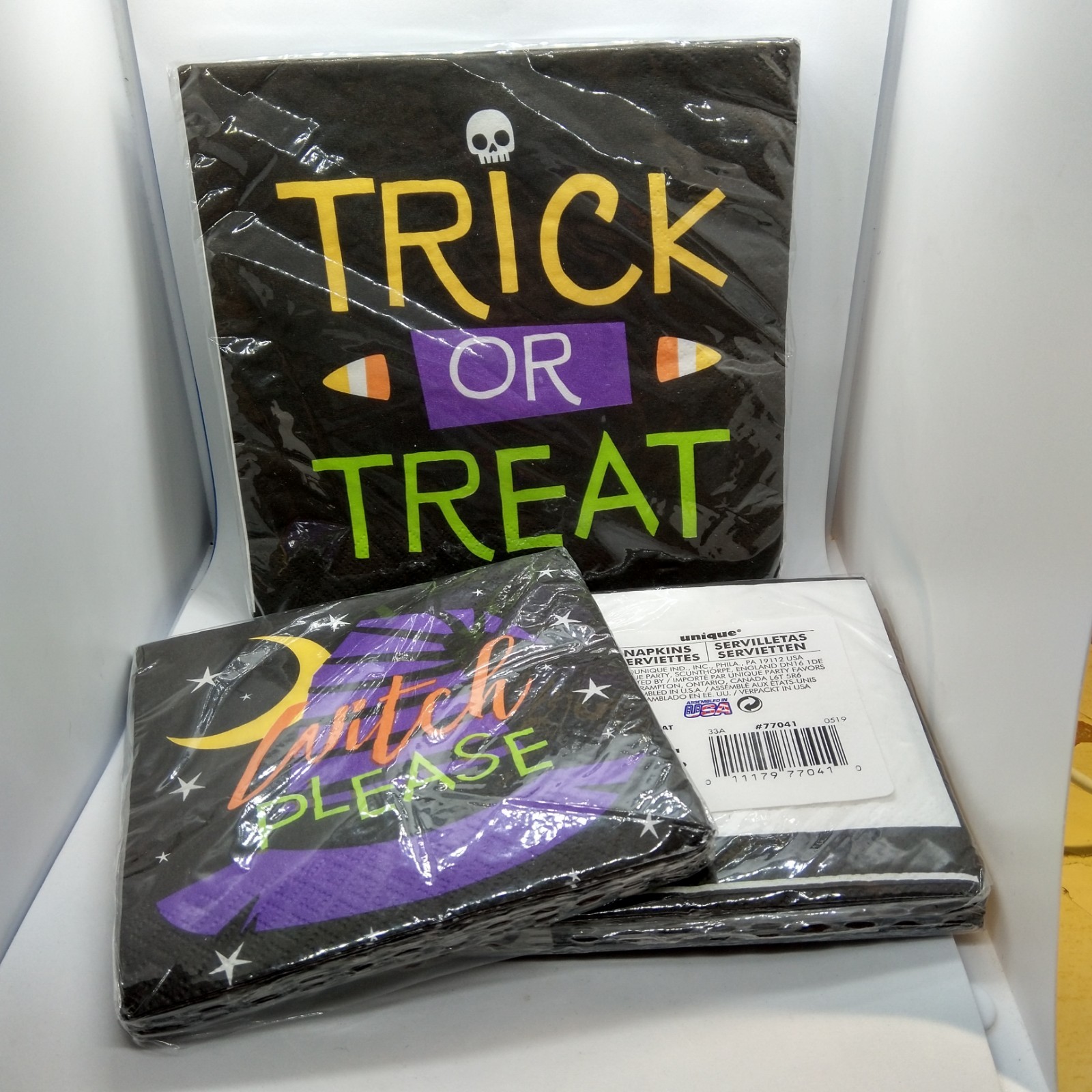 3 Packs 48 Halloween Napkin Purple & Black 2 Designs 6.5″ & 5″ 2 ply Unopened