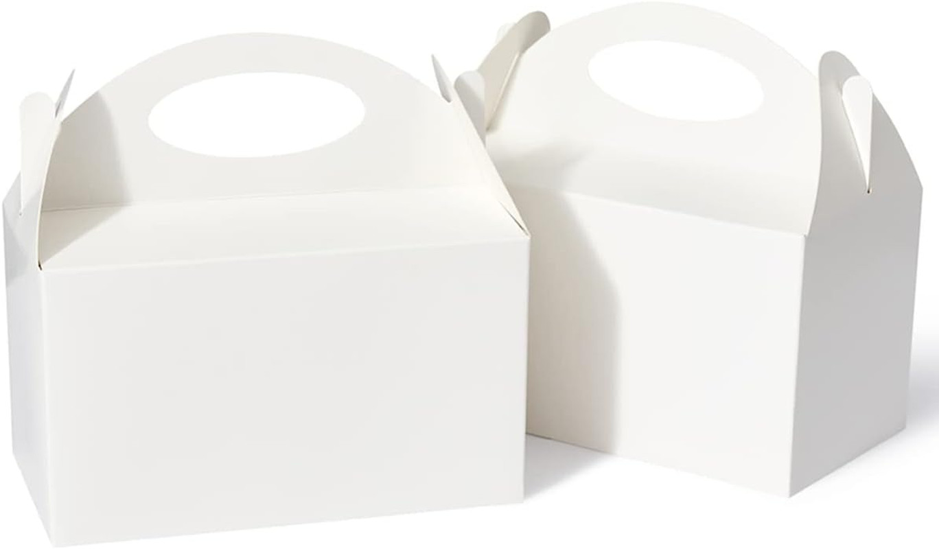 50 Pcs Party Treat Boxes – White, 6 Inch Candy Boxes with Handle – Paper Cookie
