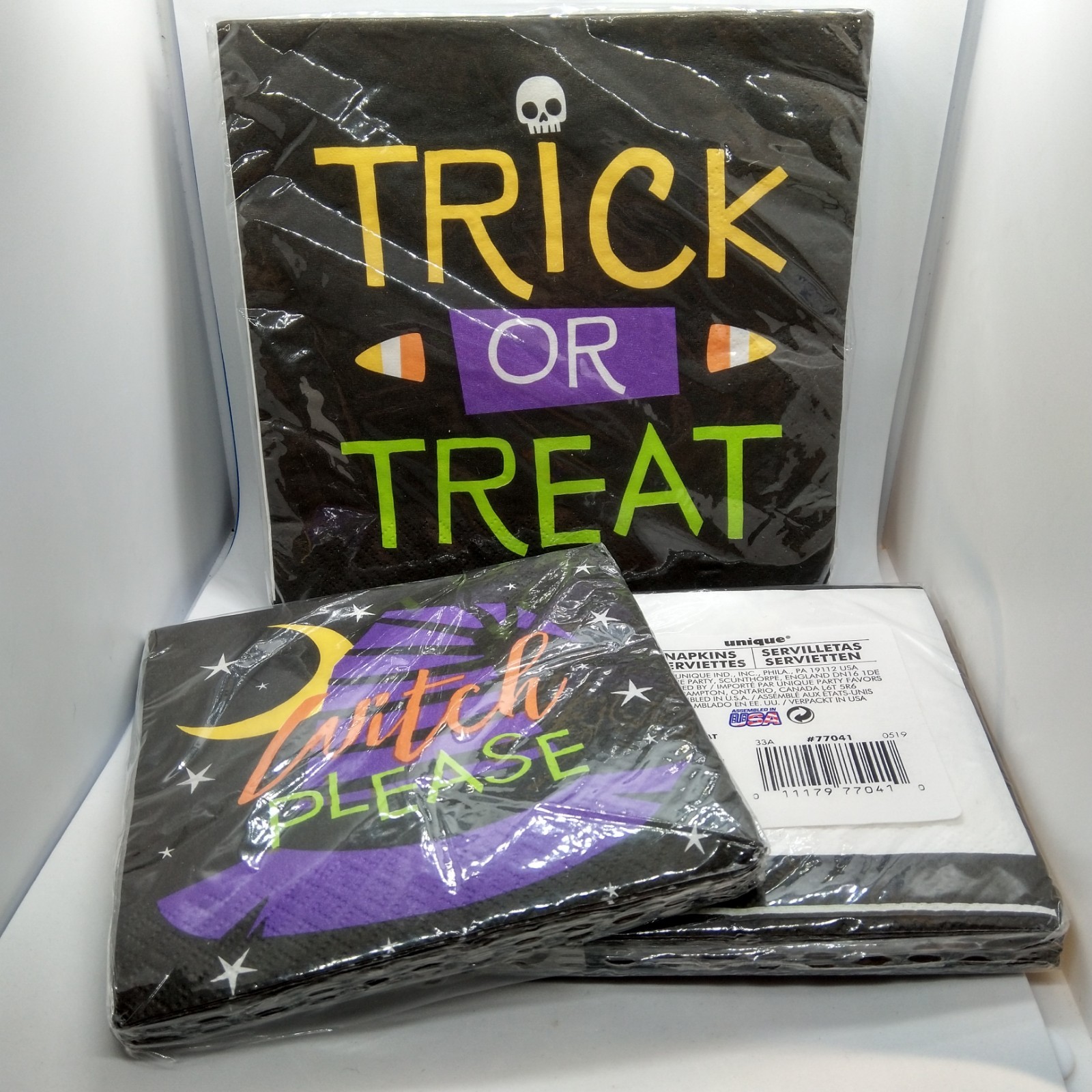 3 Packs 48 Halloween Napkin Purple & Black 2 Designs 6.5″ & 5″ 2 ply Unopened