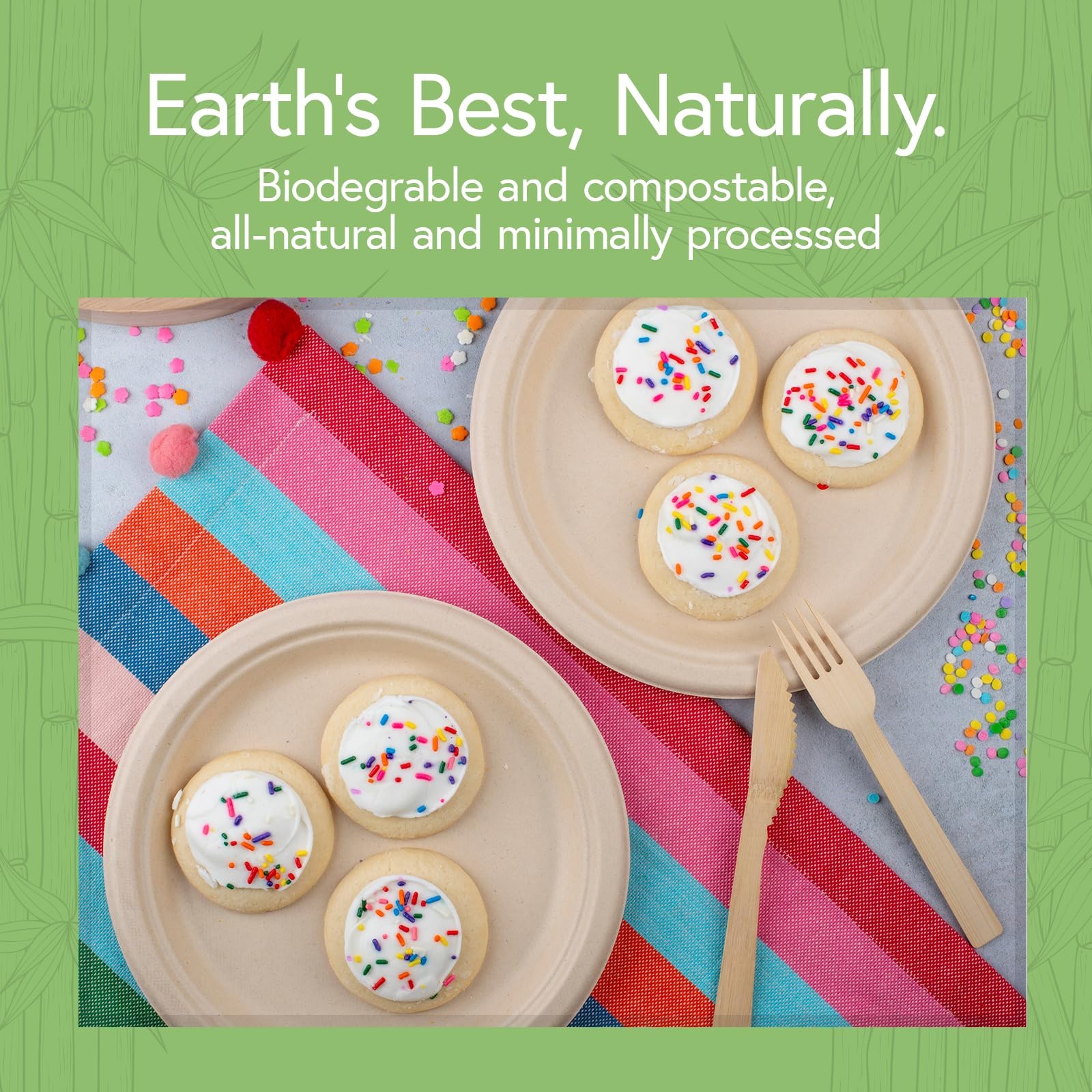 Jenvita Bamboo Paper Plates Compostable (125-Pack, 9″ Round Plates, Beige